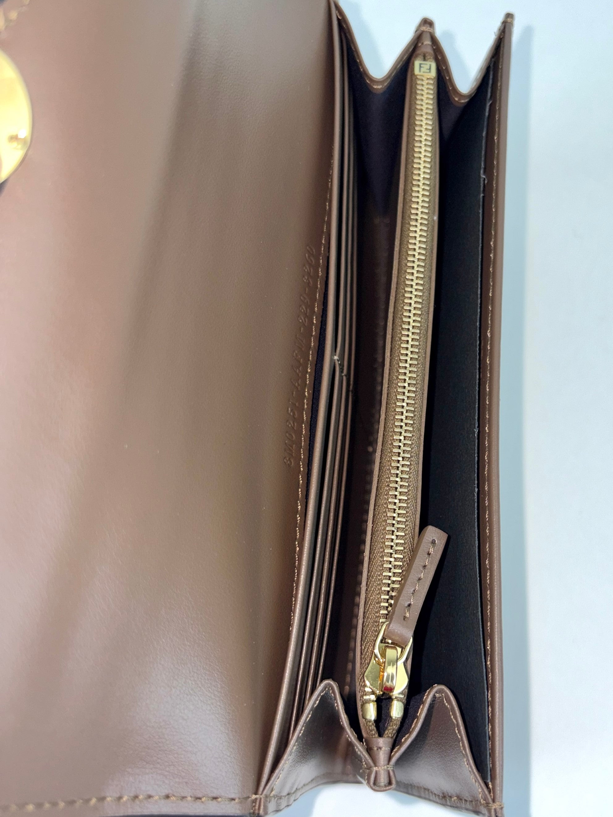 Fendi brown ff-motif embossed leather long wallet