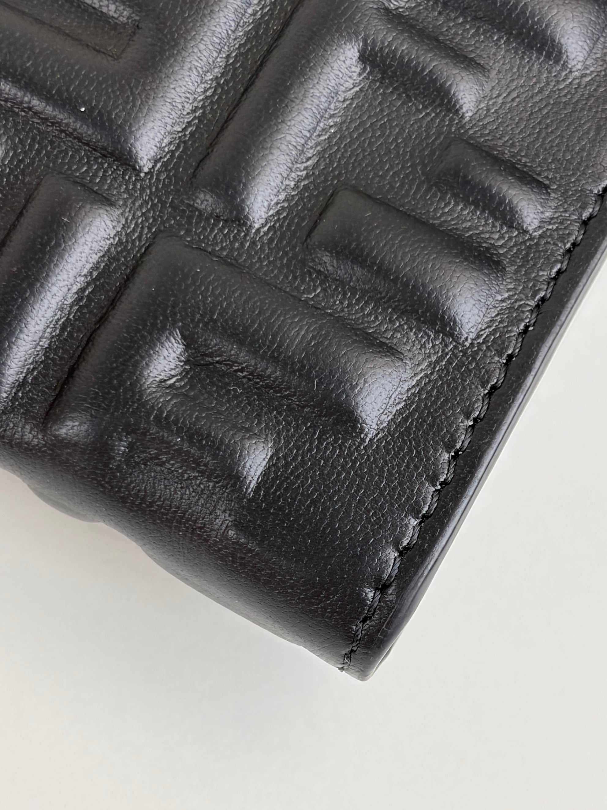 Fendi black embossed ff baguette continental wallet on chain