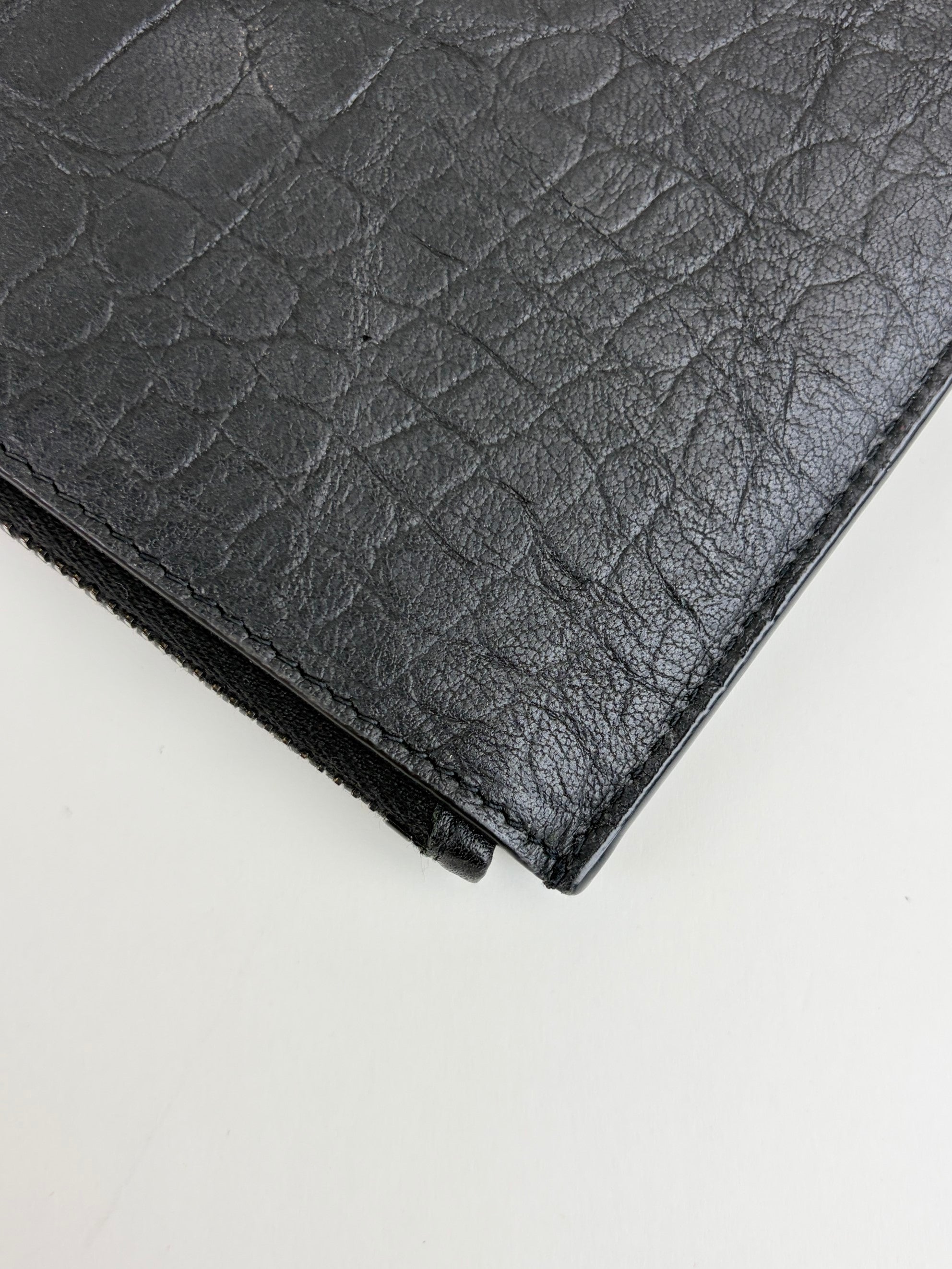 YSL black crocodile embossed monogram document pouch
