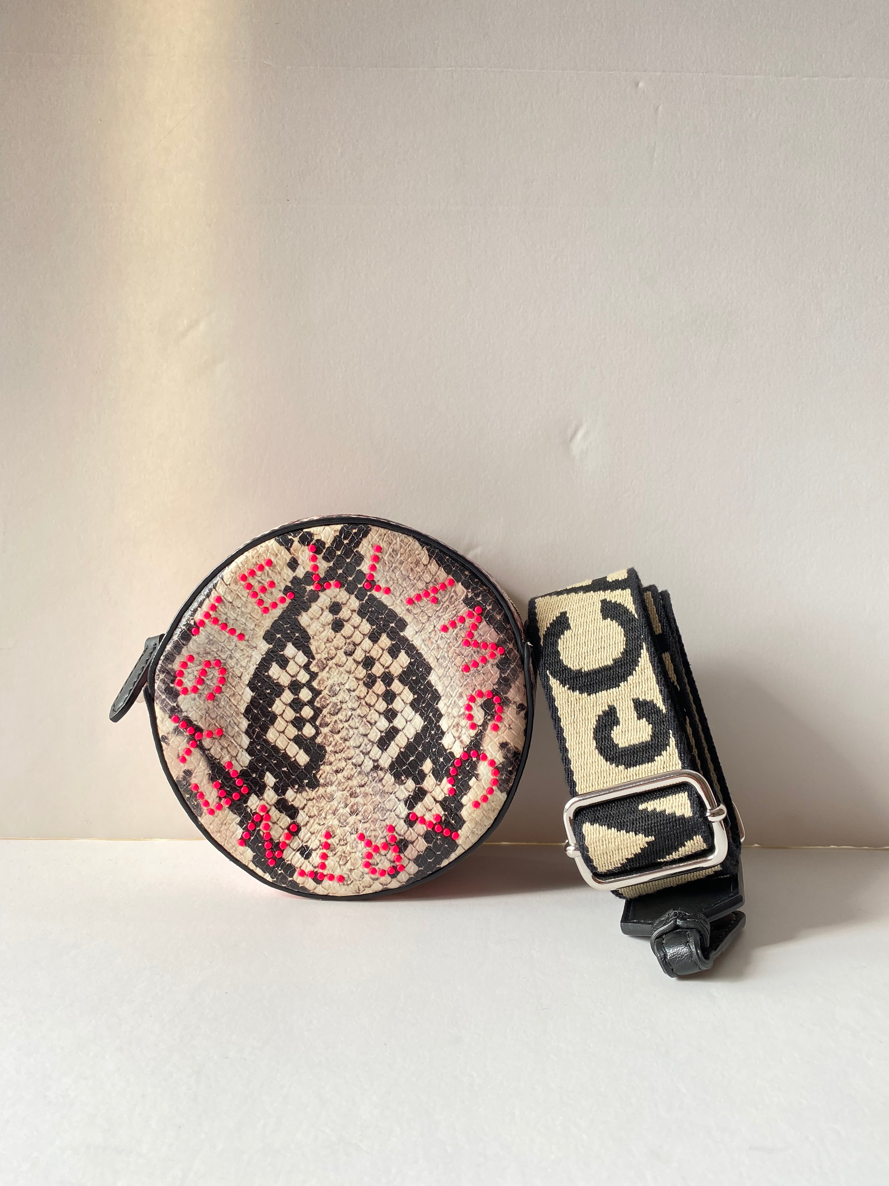 Stella Mccartney Pink Python Print Logo Round Crossbody Bag