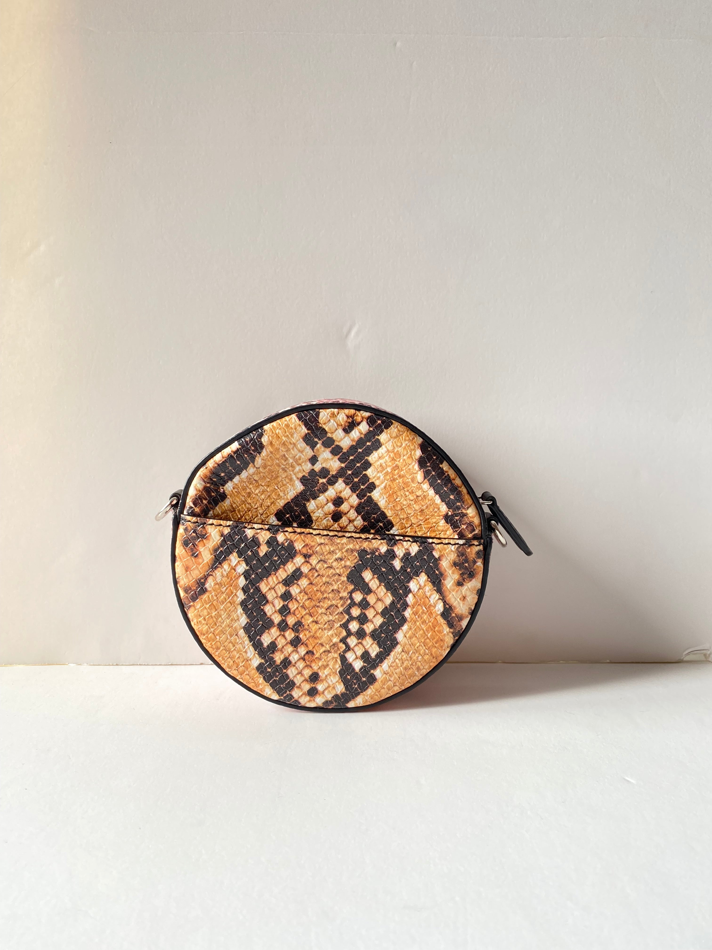 Stella Mccartney Pink Python Print Logo Round Crossbody Bag