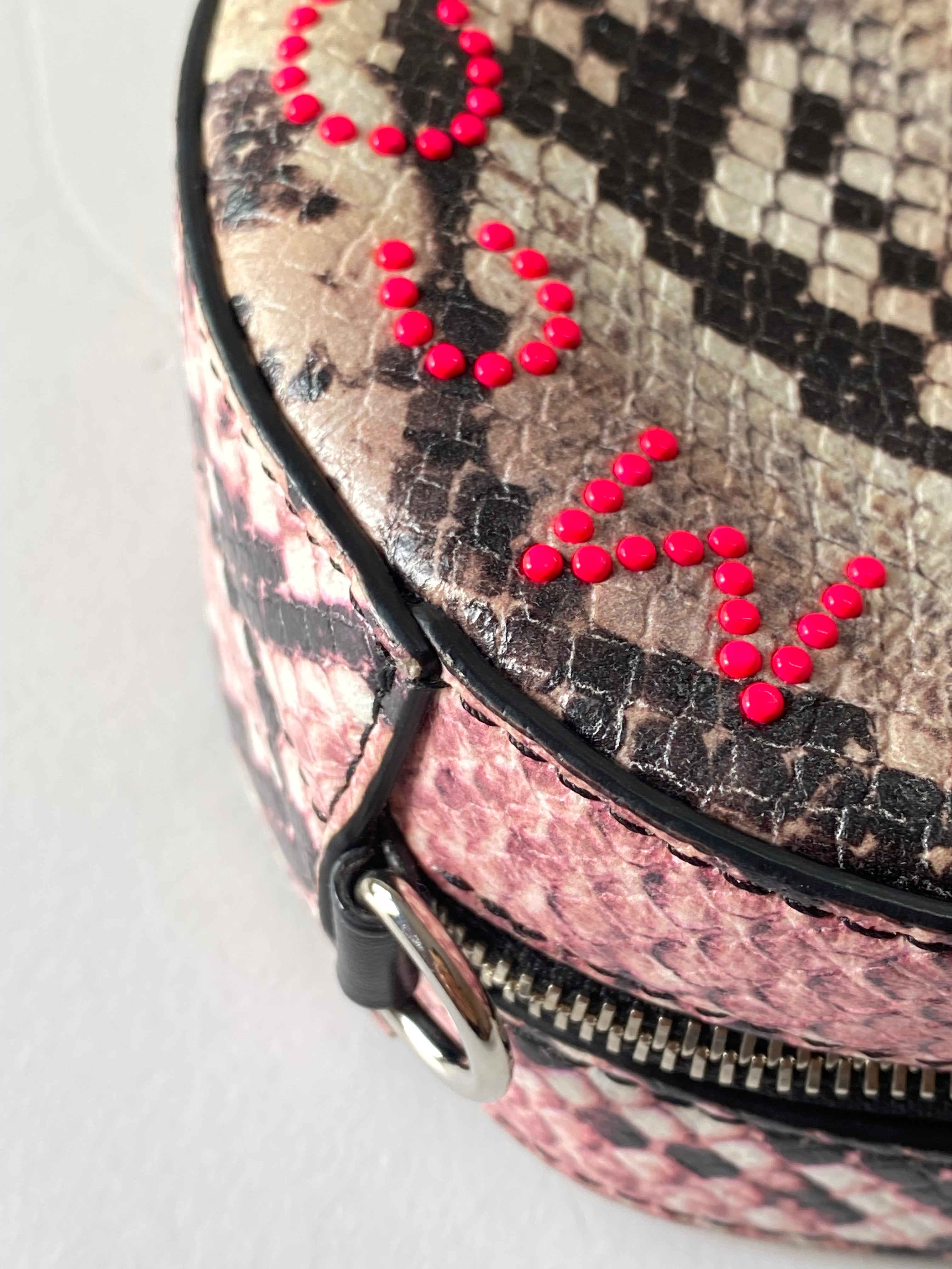 Stella Mccartney Pink Python Print Logo Round Crossbody Bag
