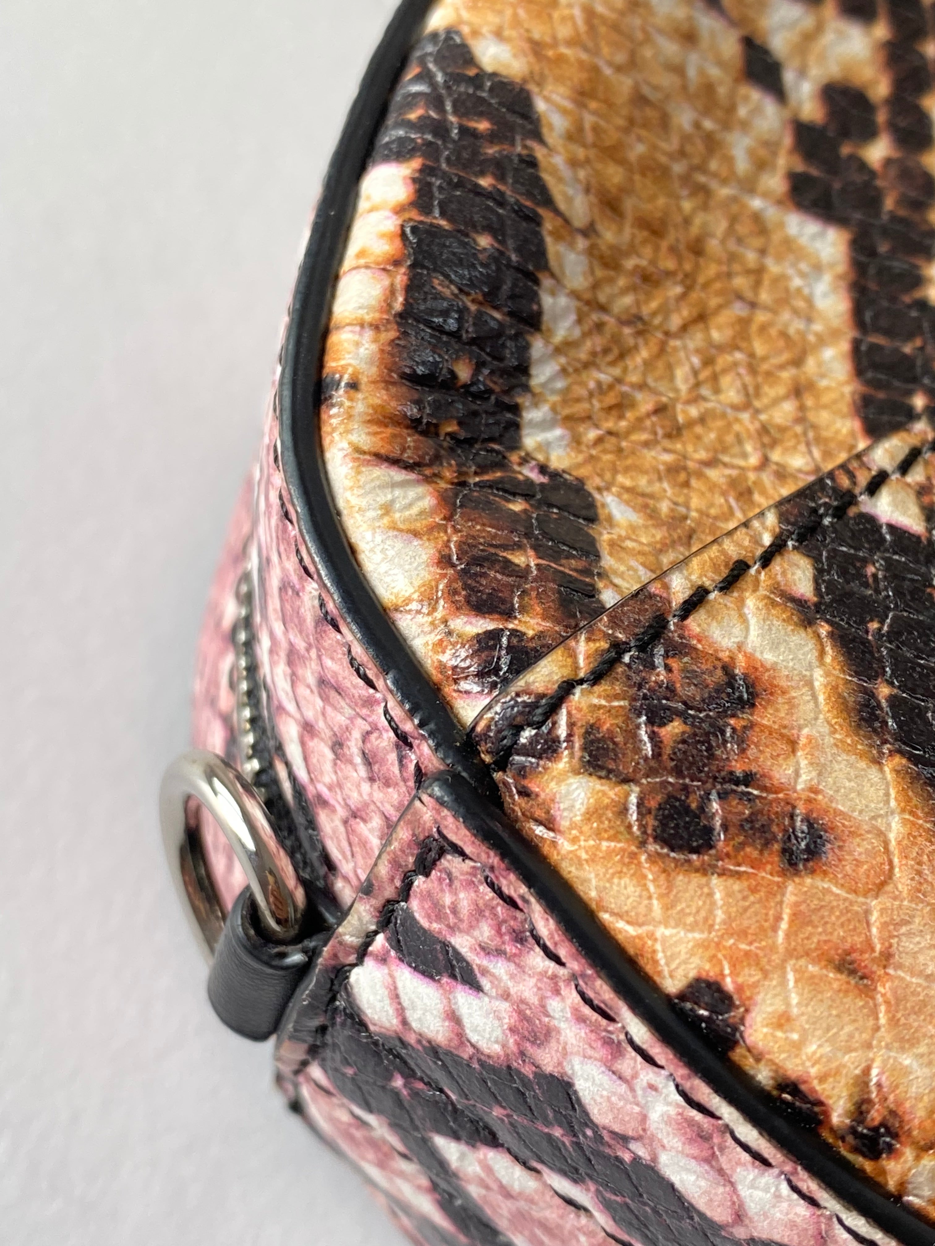 Stella Mccartney Pink Python Print Logo Round Crossbody Bag