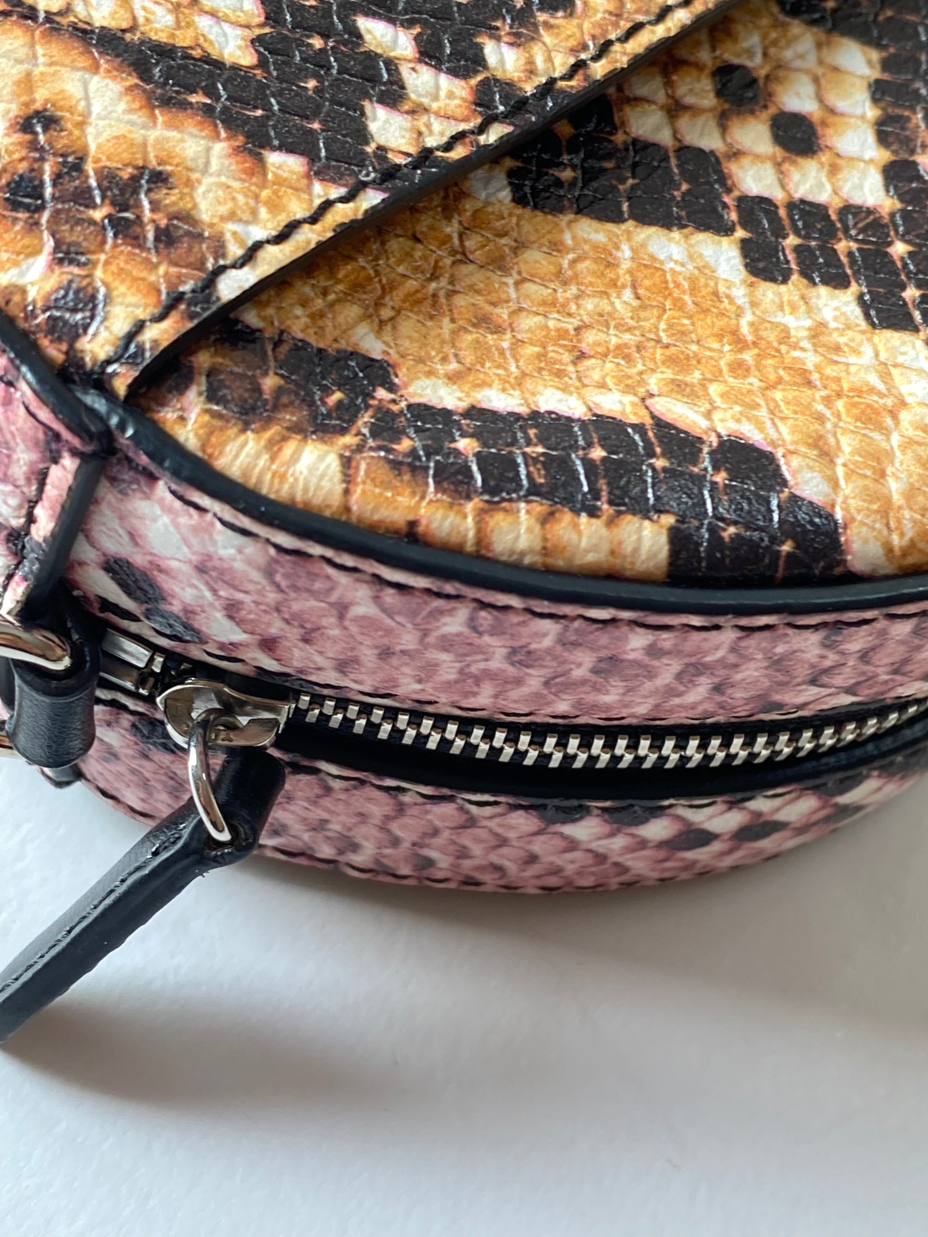 Stella Mccartney Pink Python Print Logo Round Crossbody Bag