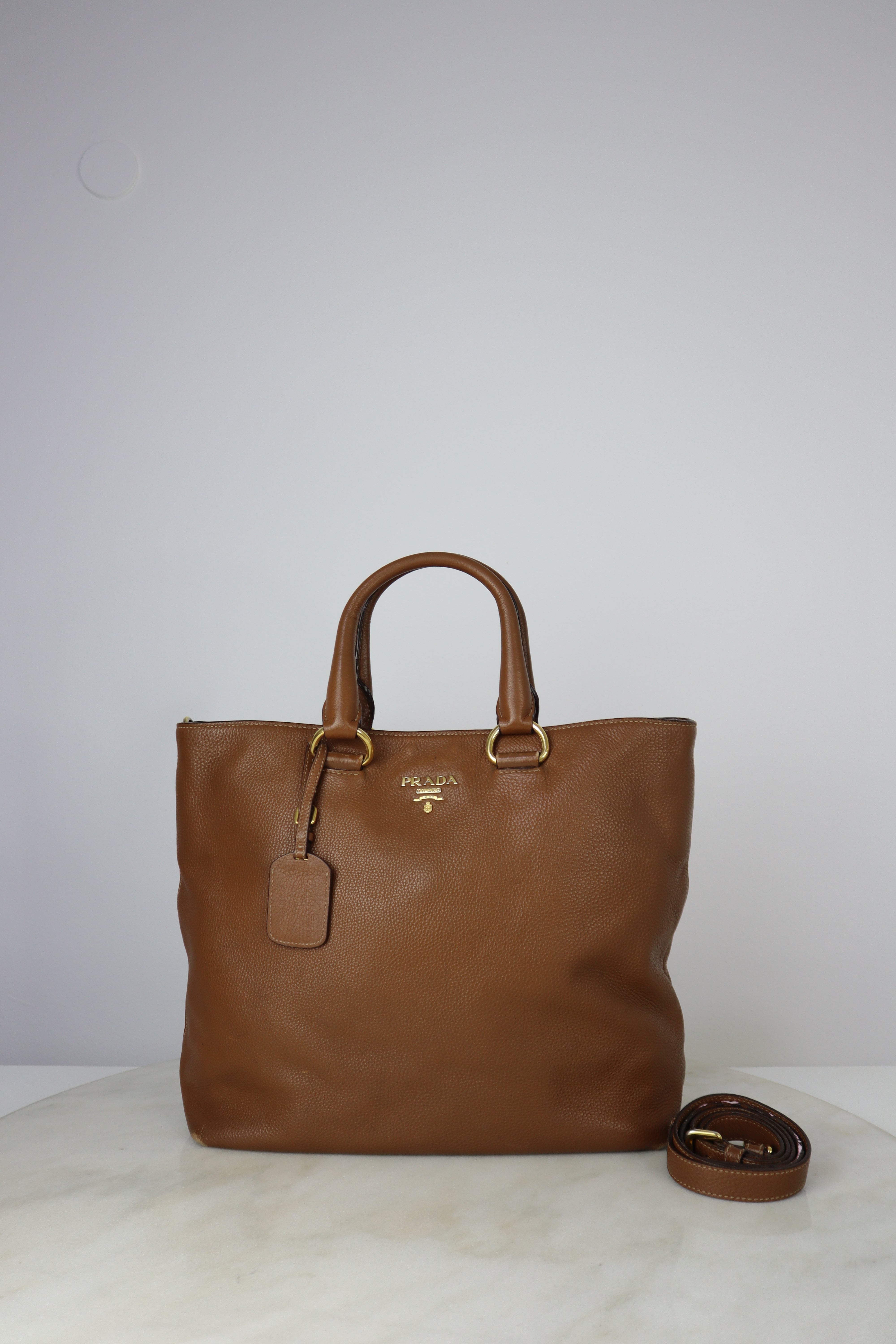 Prada Camel Vitello Daino Tote Bag W/ Strap-handbag-Prada-The Closet Egypt