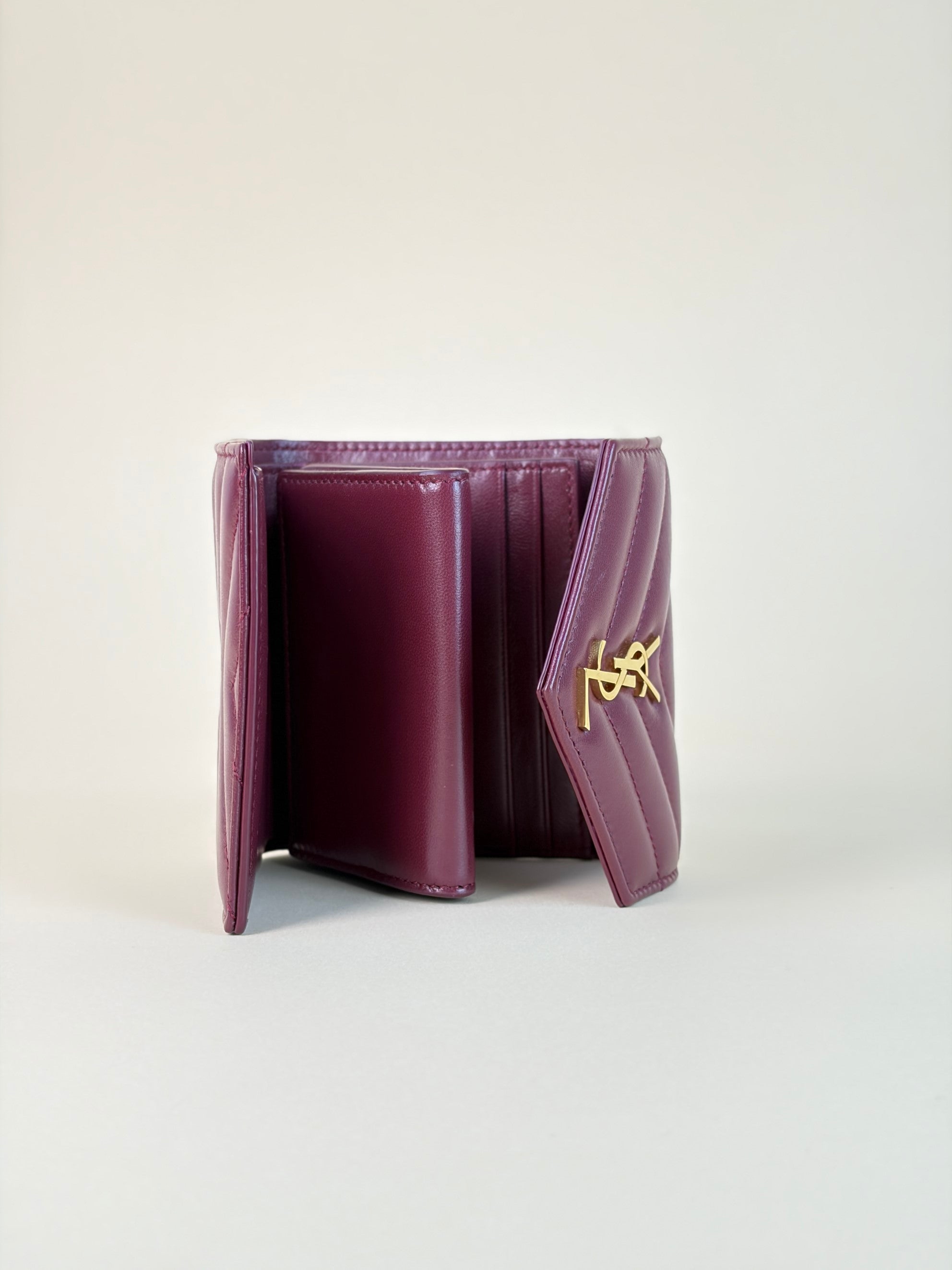ysl lambskin rouge cabernet Cassandre multi-fold wallet