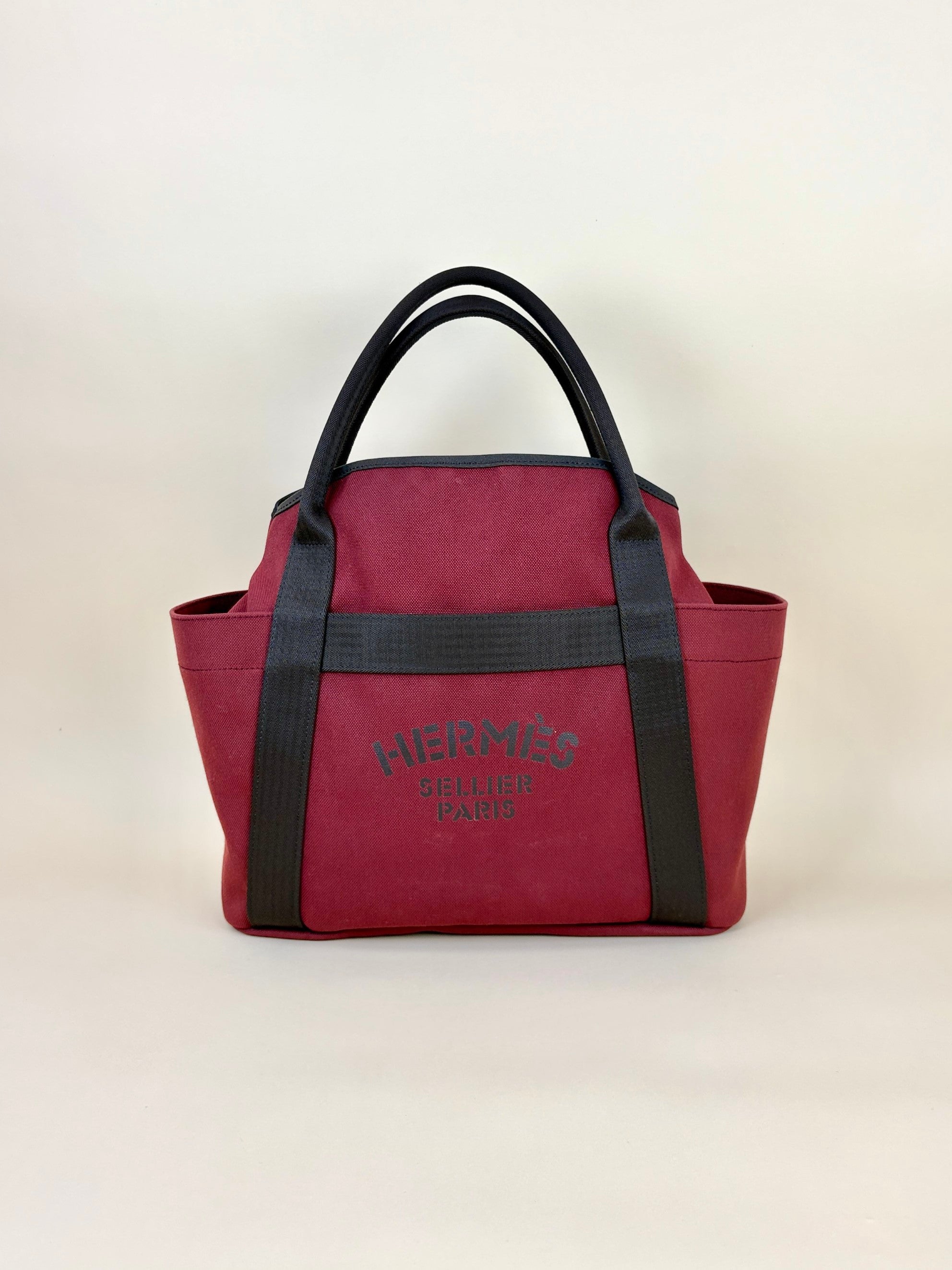 HERMES toile sac de pansage rouge h / chocolate the grooming tote bag