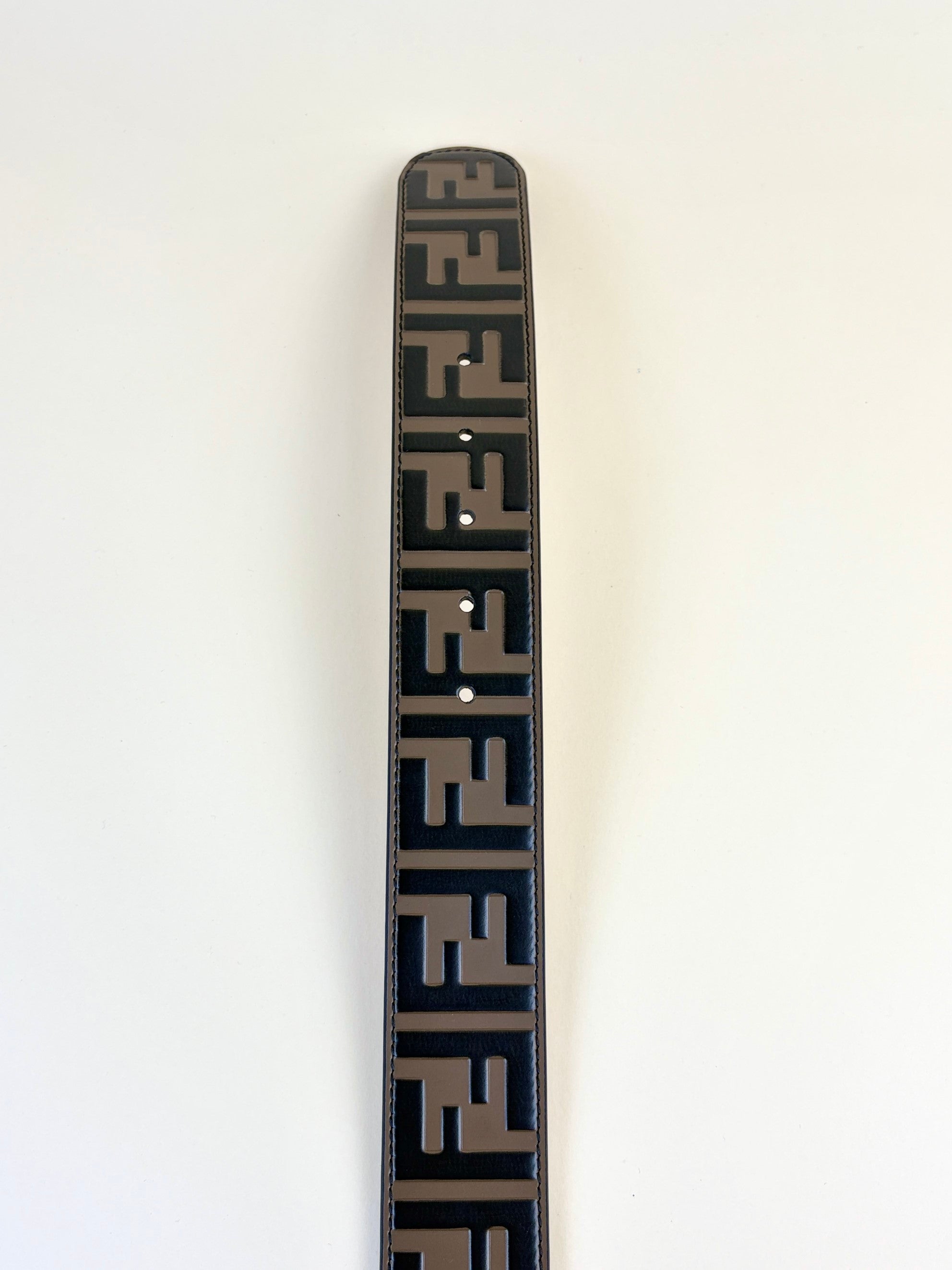 Fendi brown and black Zucca calfskin Embossed Ff Fendi belt