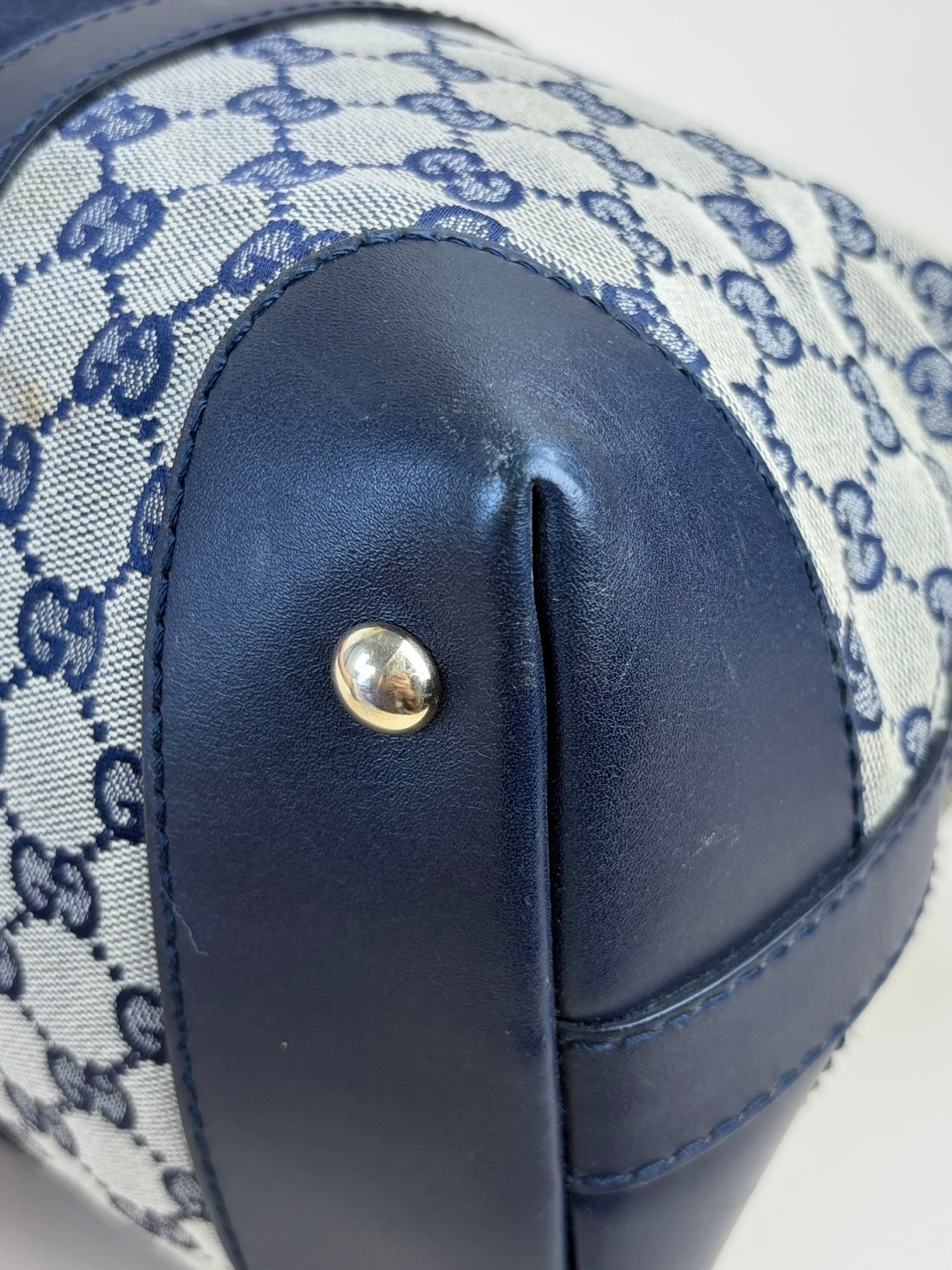 Gucci gg canvas blue leather web rania bag