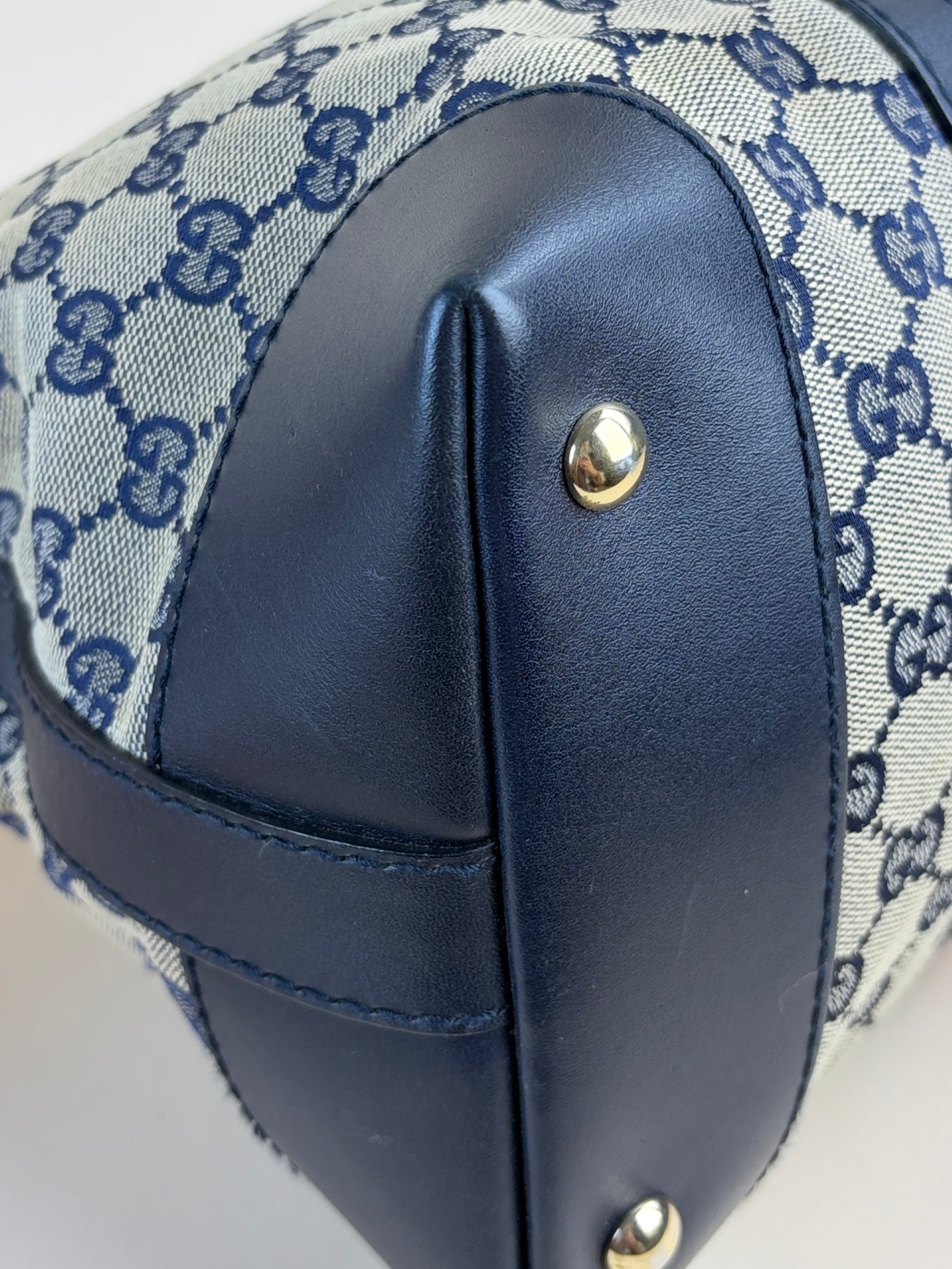 Gucci gg canvas blue leather web rania bag