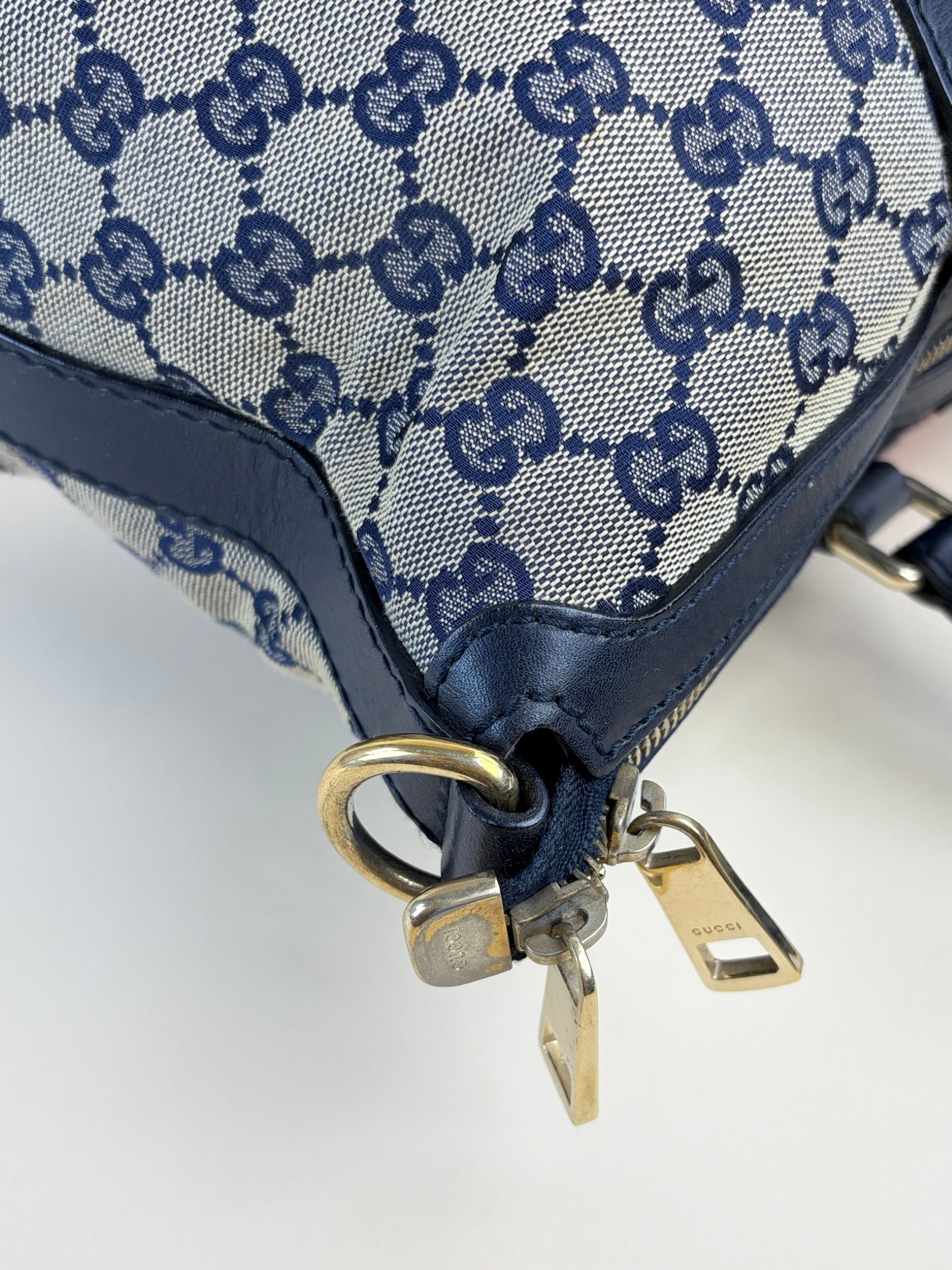 Gucci gg canvas blue leather web rania bag