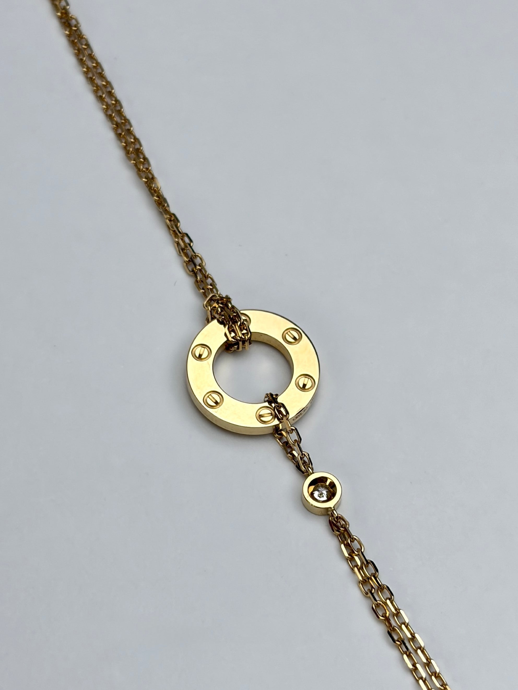 Cartier 18K Rose Gold 2 Diamond Love Chain Bracelet