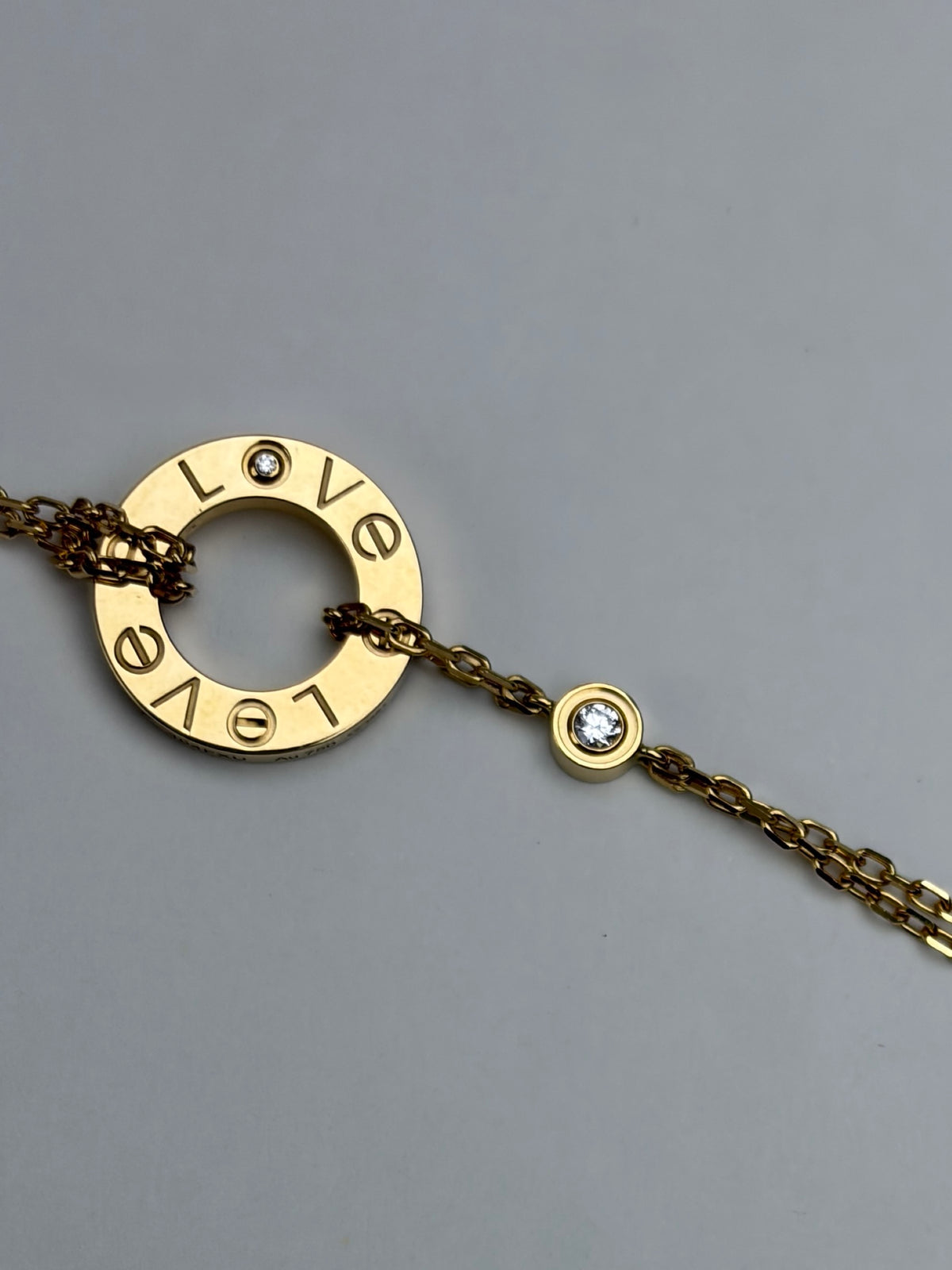Cartier 18K Rose Gold 2 Diamond Love Chain Bracelet