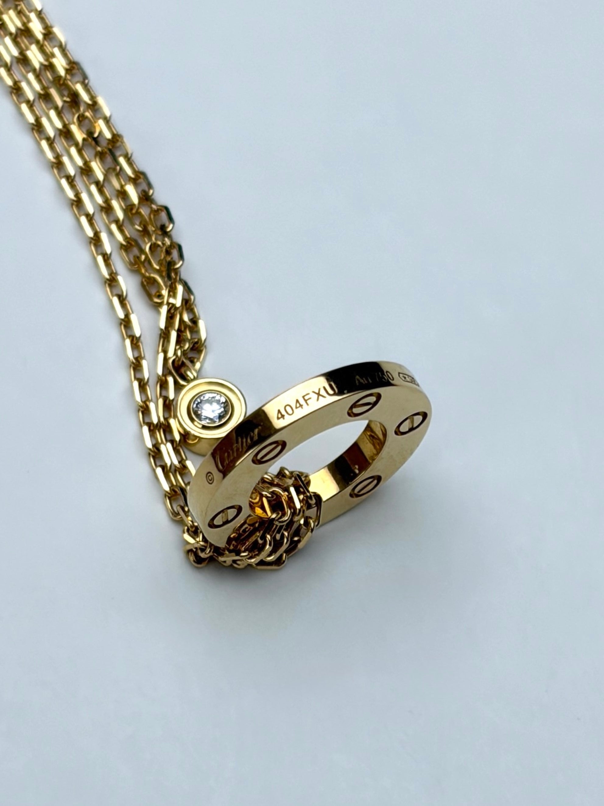 Cartier 18K Rose Gold 2 Diamond Love Chain Bracelet