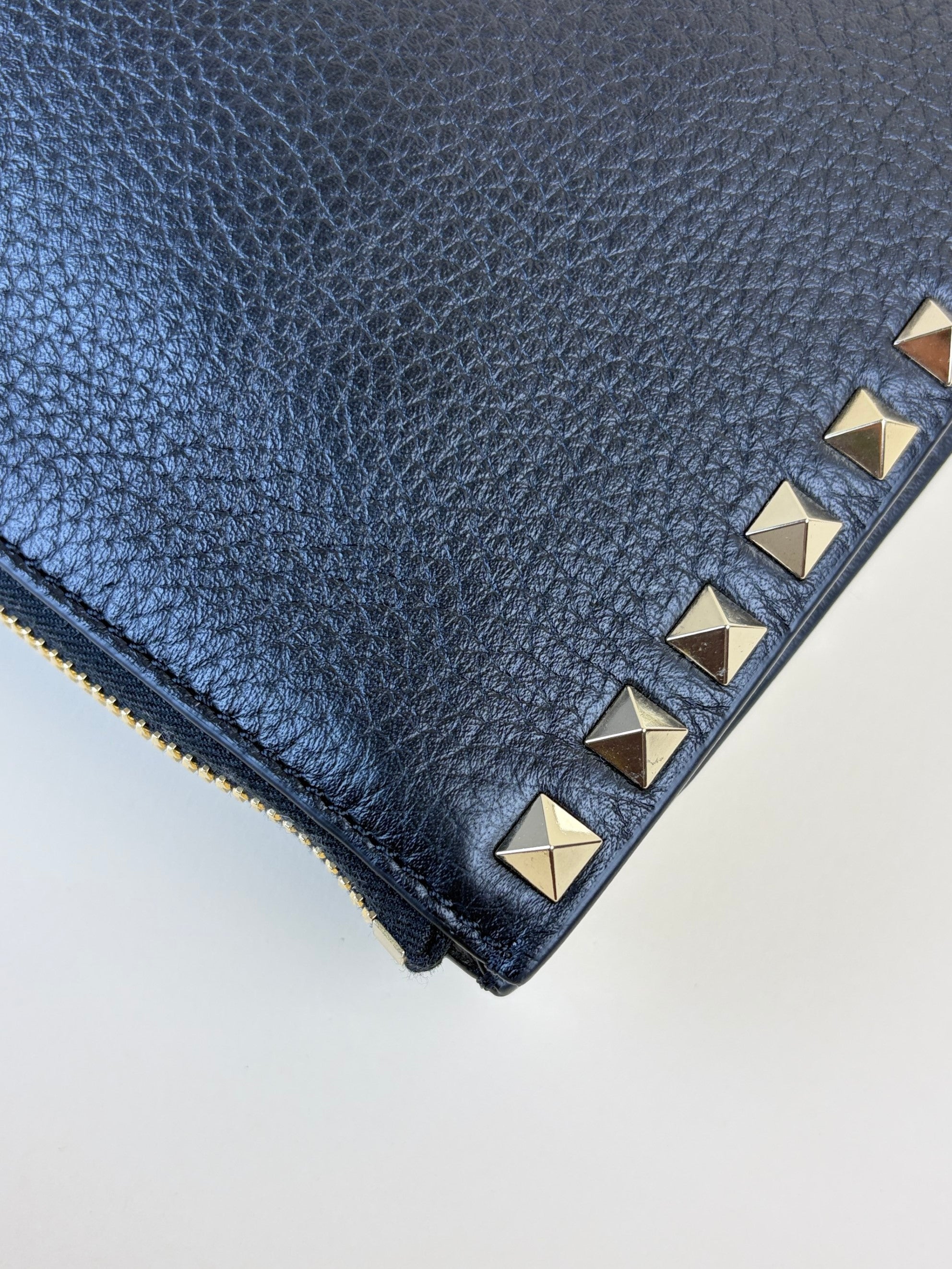 Valentino black pebbled Rock stud Zipped pouch