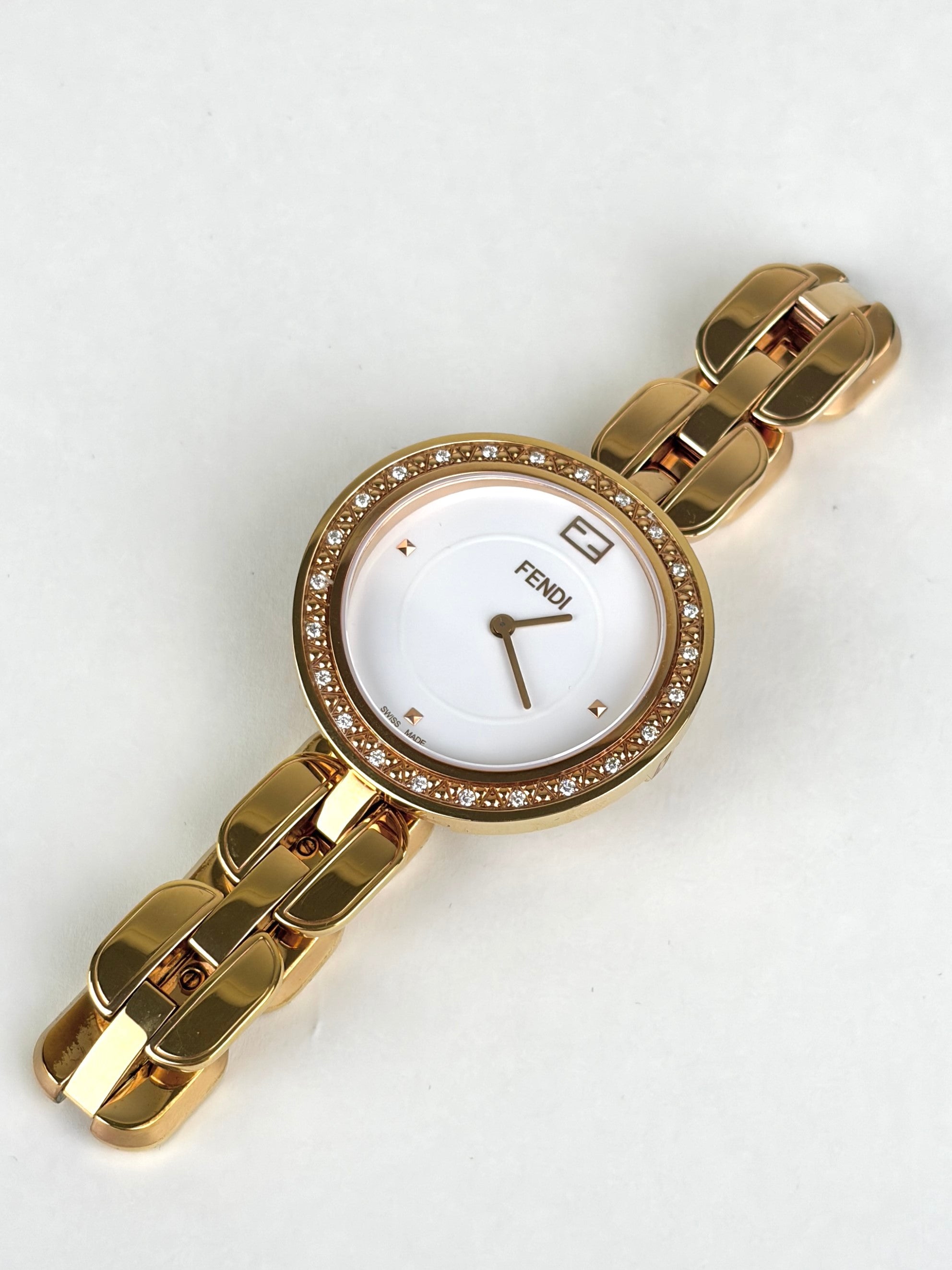Fendi my way rose gold plated steel with diamonds large ladiy watch