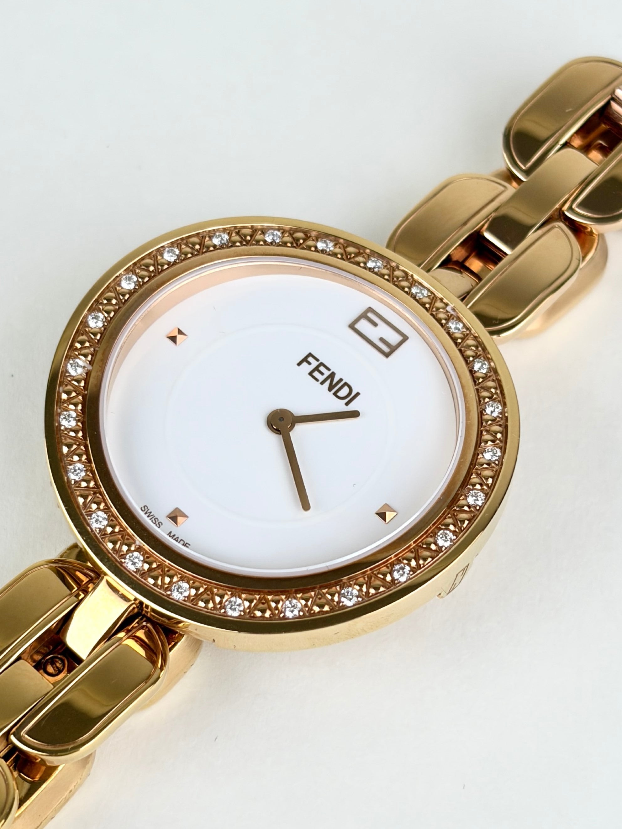 Fendi my way rose gold plated steel with diamonds large ladiy watch