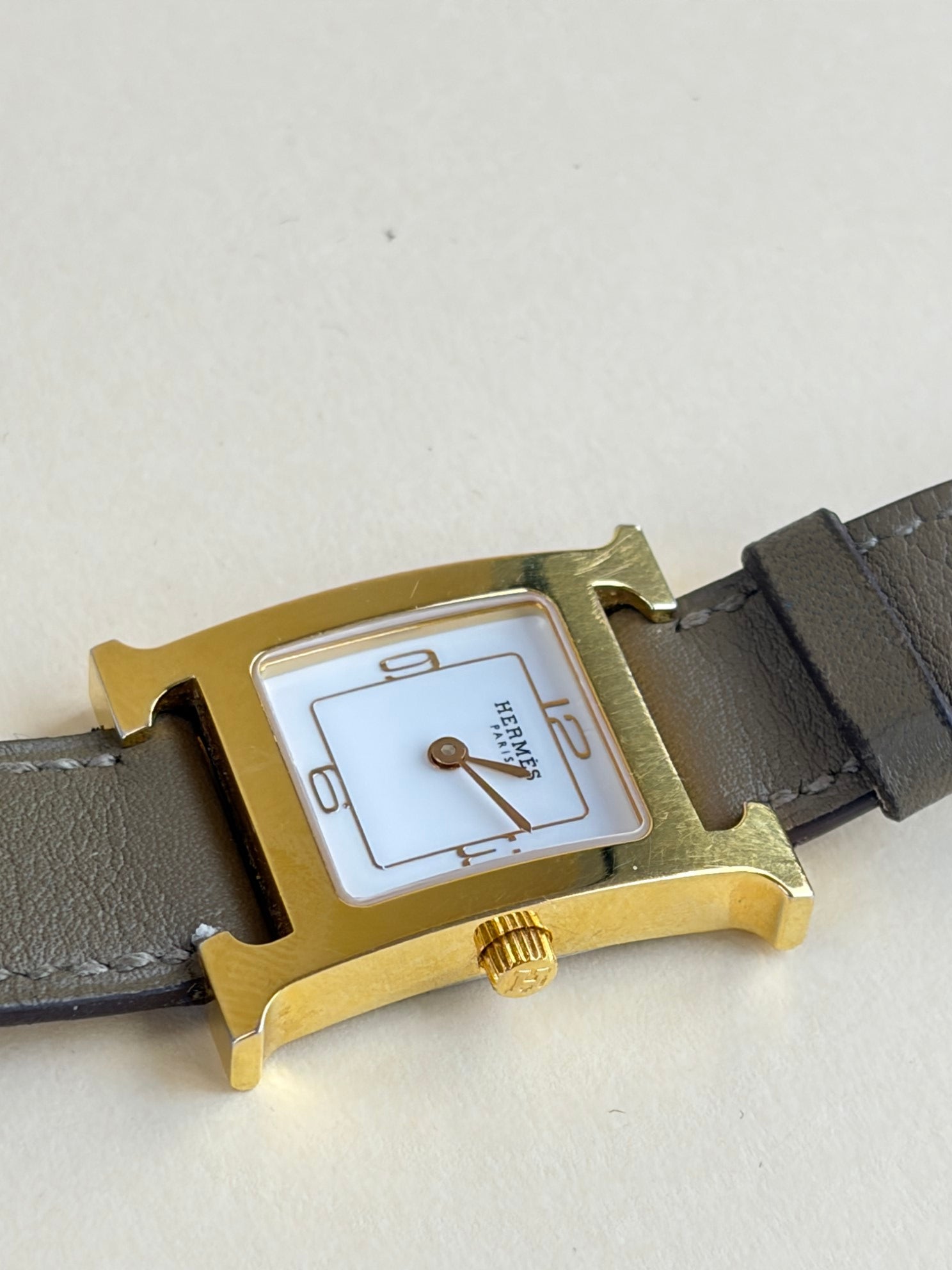 Hermes Gold Plated Steel Heure H Mini 21 mm Double Tour Watch