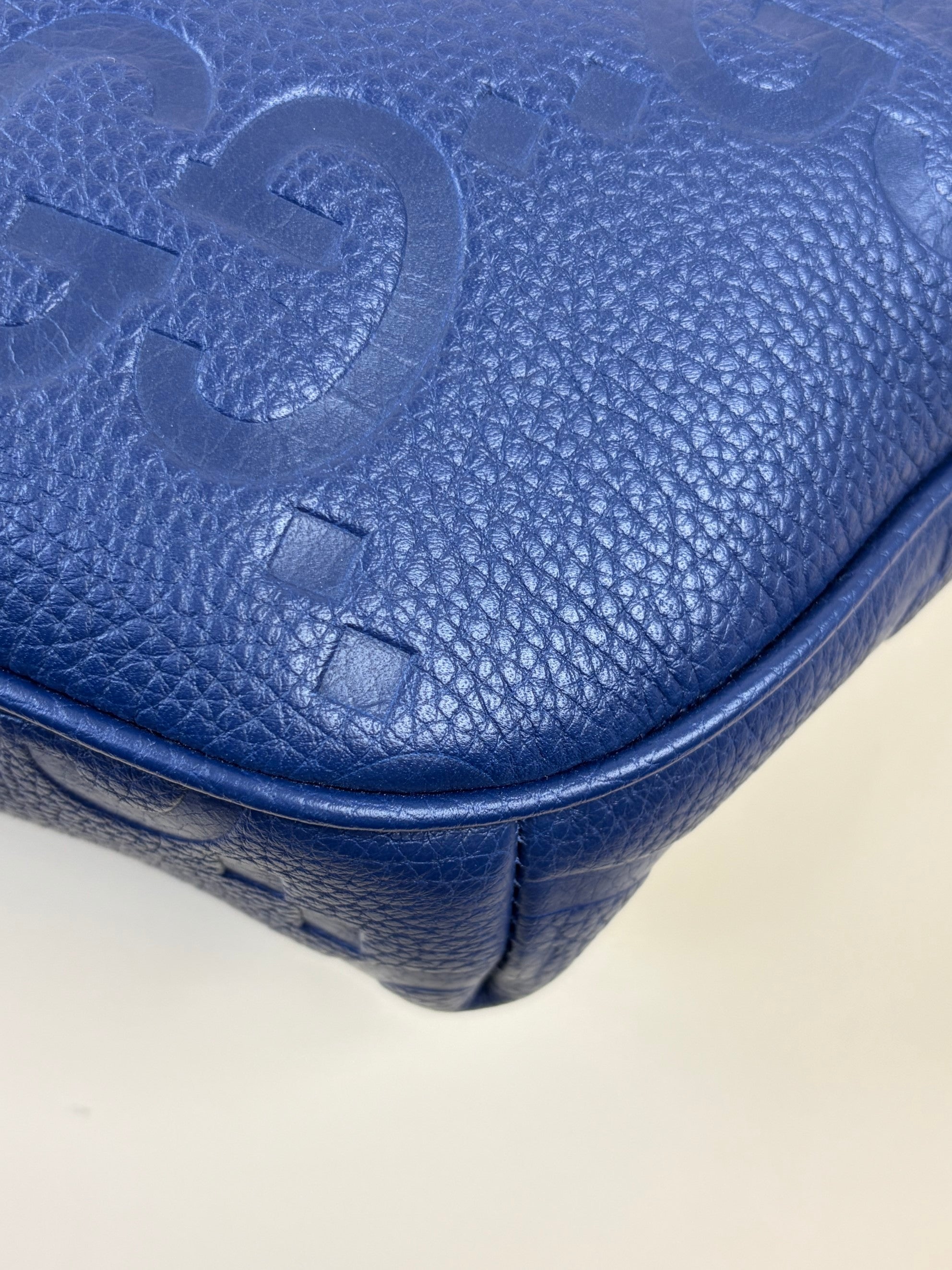Gucci Blue Embossed Piuma Jumbo GG Pocket Bag