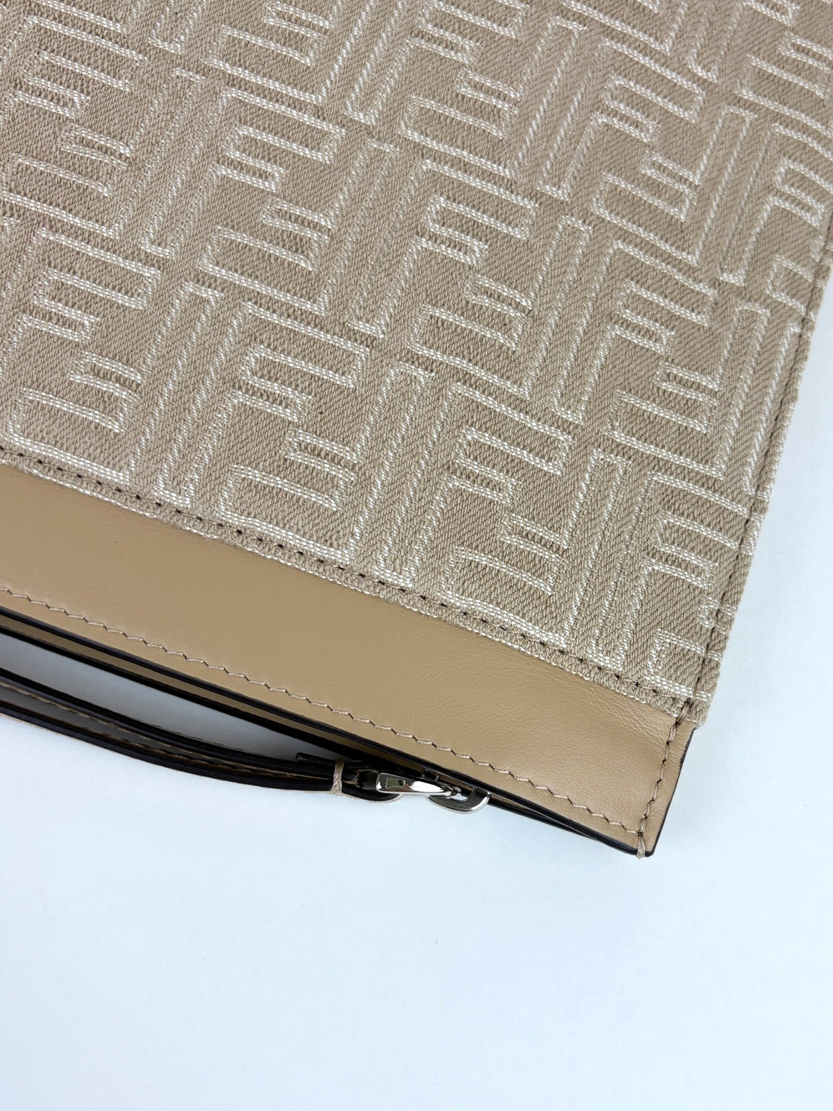 Fendi beige Demin effect ff jacquard medium flat pouch