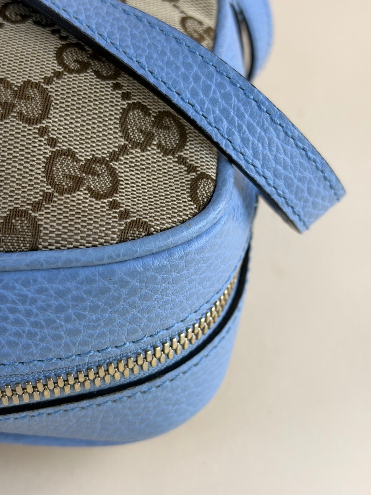 Gucci Light Blue GG Mini Bree Monogram Messenger Camera Bag