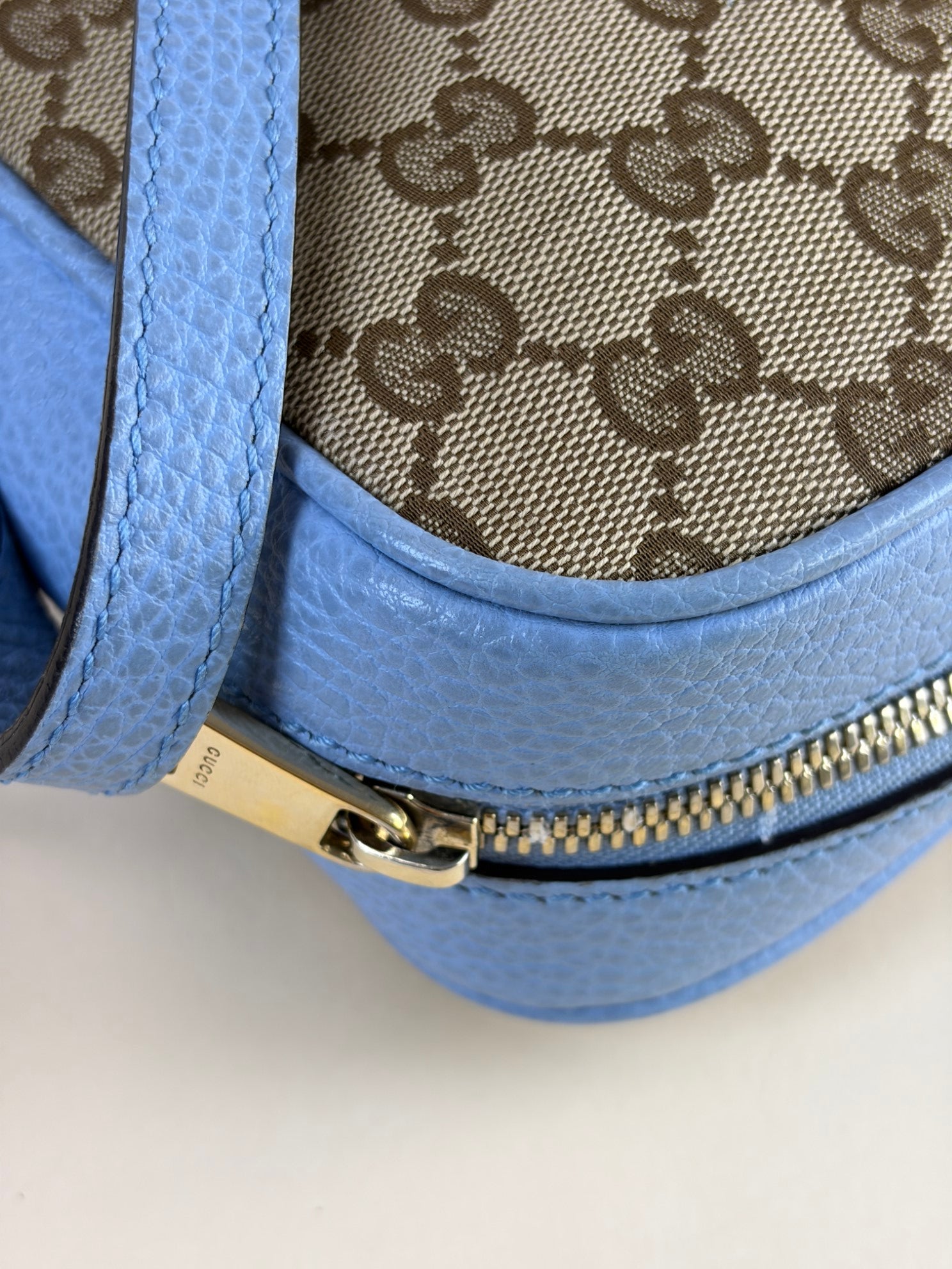 Gucci Light Blue GG Mini Bree Monogram Messenger Camera Bag