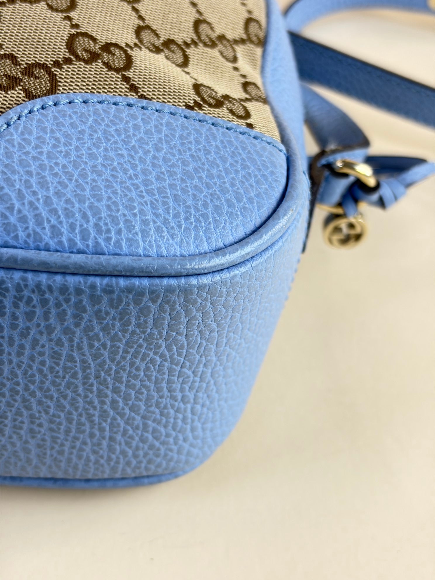 Gucci Light Blue GG Mini Bree Monogram Messenger Camera Bag