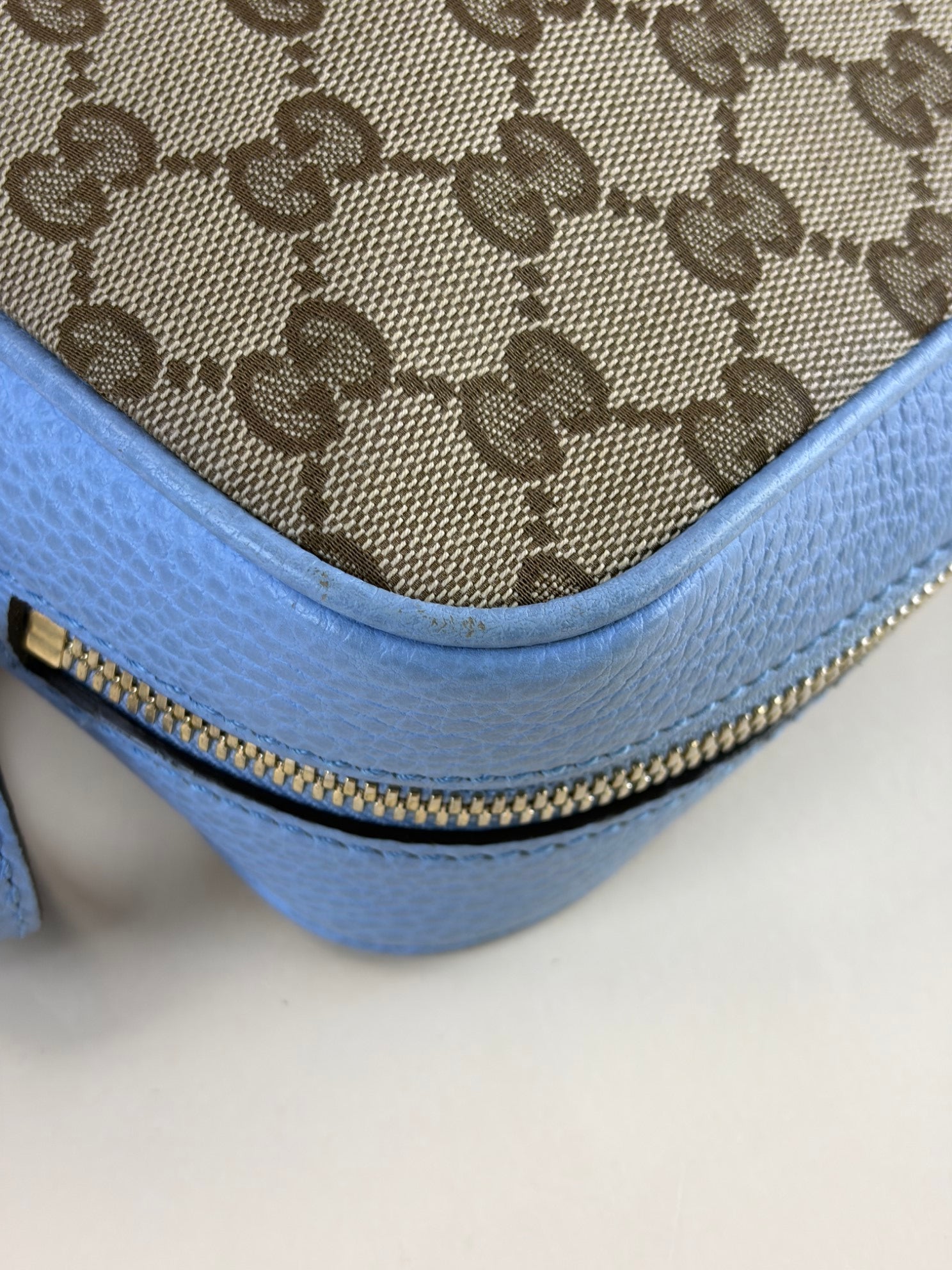Gucci Light Blue GG Mini Bree Monogram Messenger Camera Bag