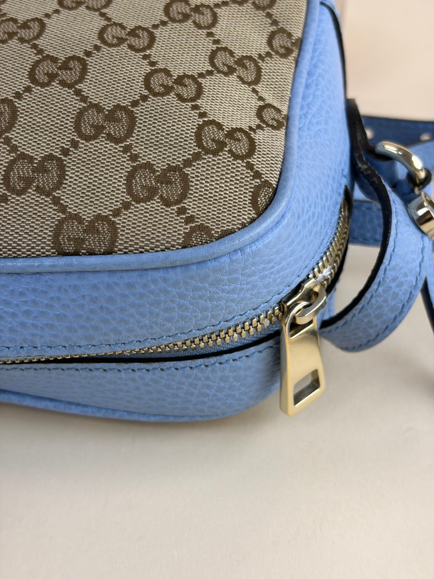 Gucci Light Blue GG Mini Bree Monogram Messenger Camera Bag