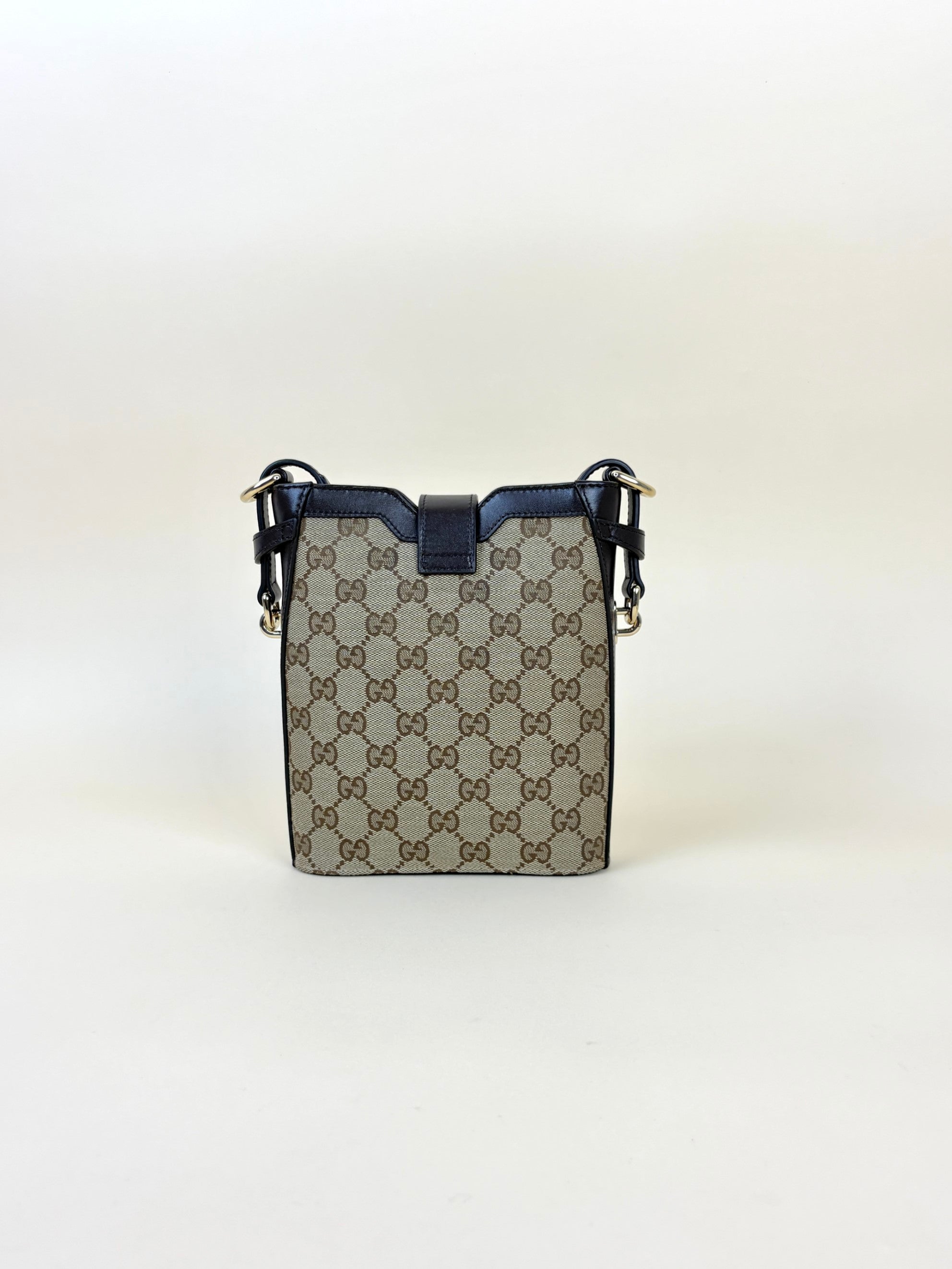 Gucci Monogram Dark Brown GG Supreme Mini Shadow Bucket Bag