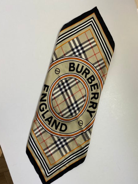 Burberry Beige Burberry Logo Print Small Silk Scarf-Scarf-Burberry-The Closet Egypt