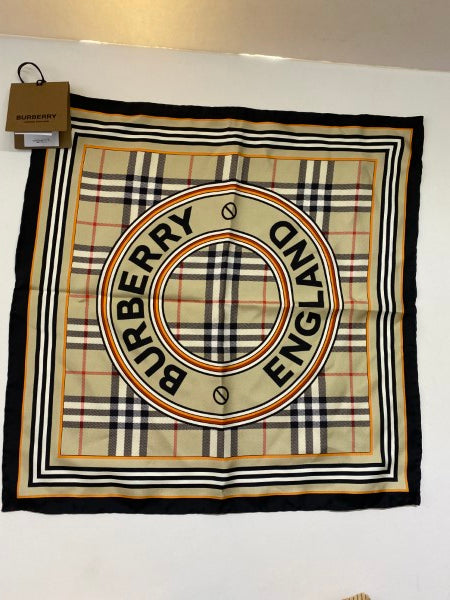 Burberry Beige Burberry Logo Print Small Silk Scarf-Scarf-Burberry-The Closet Egypt