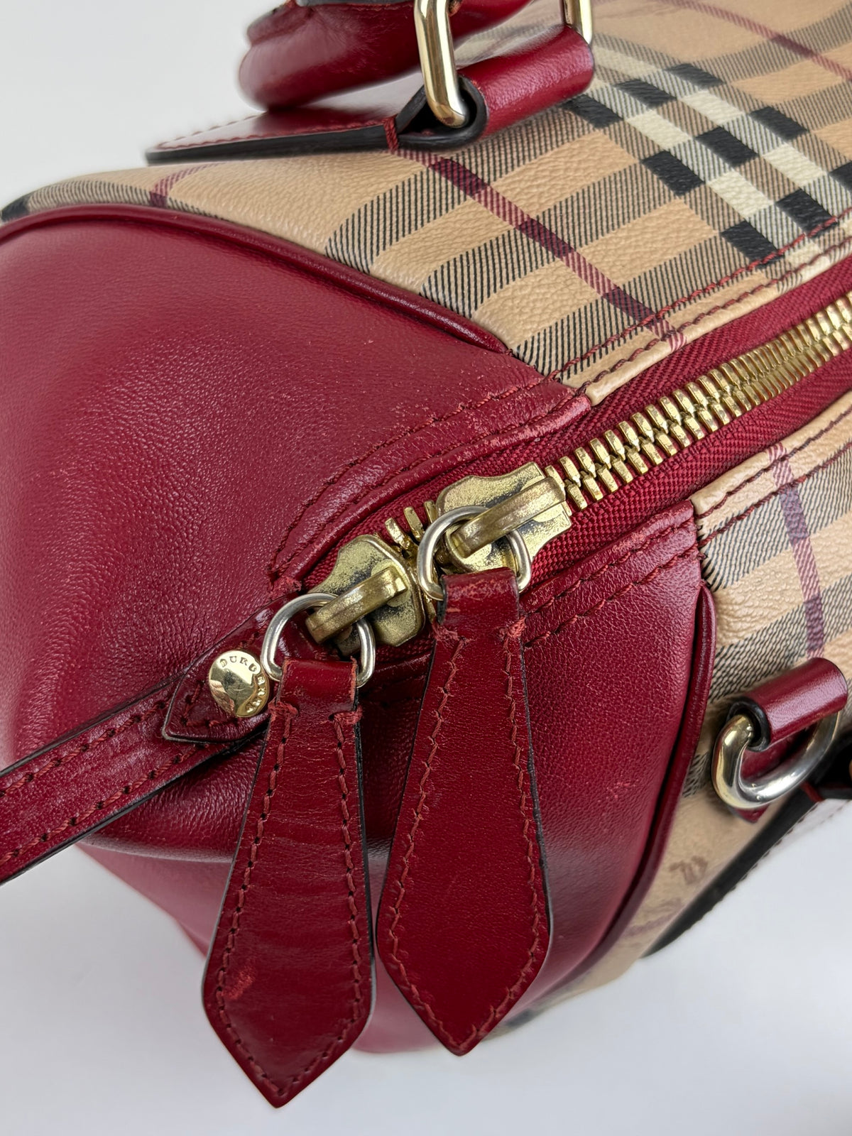 Burberry red leather small Blaze Haymarket Tote Bag