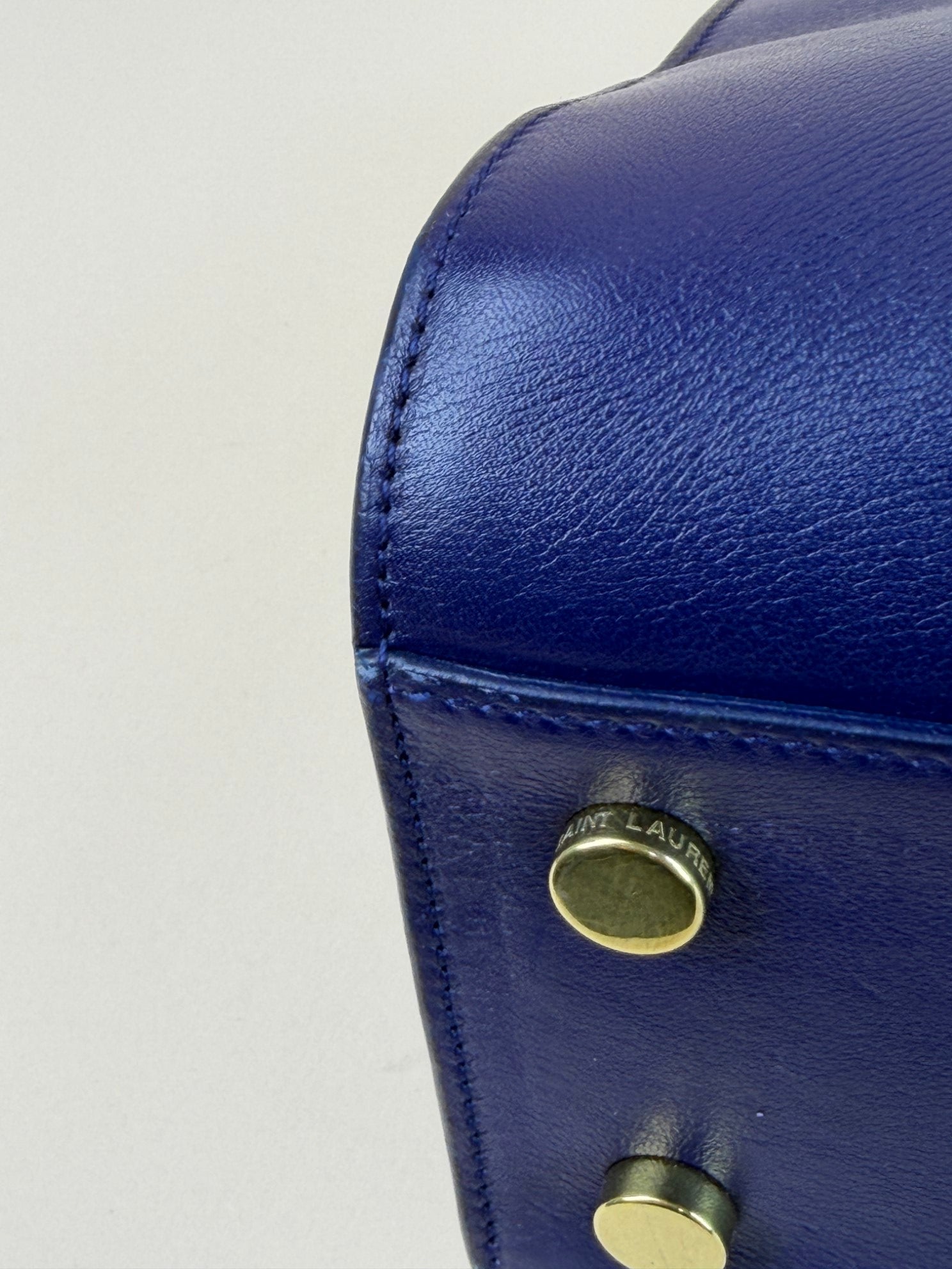 YSL blue calfskin Monogram Baby Cabas Bag