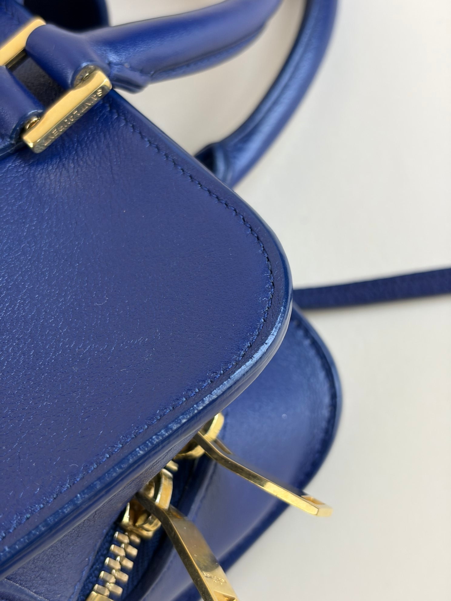 YSL blue calfskin Monogram Baby Cabas Bag