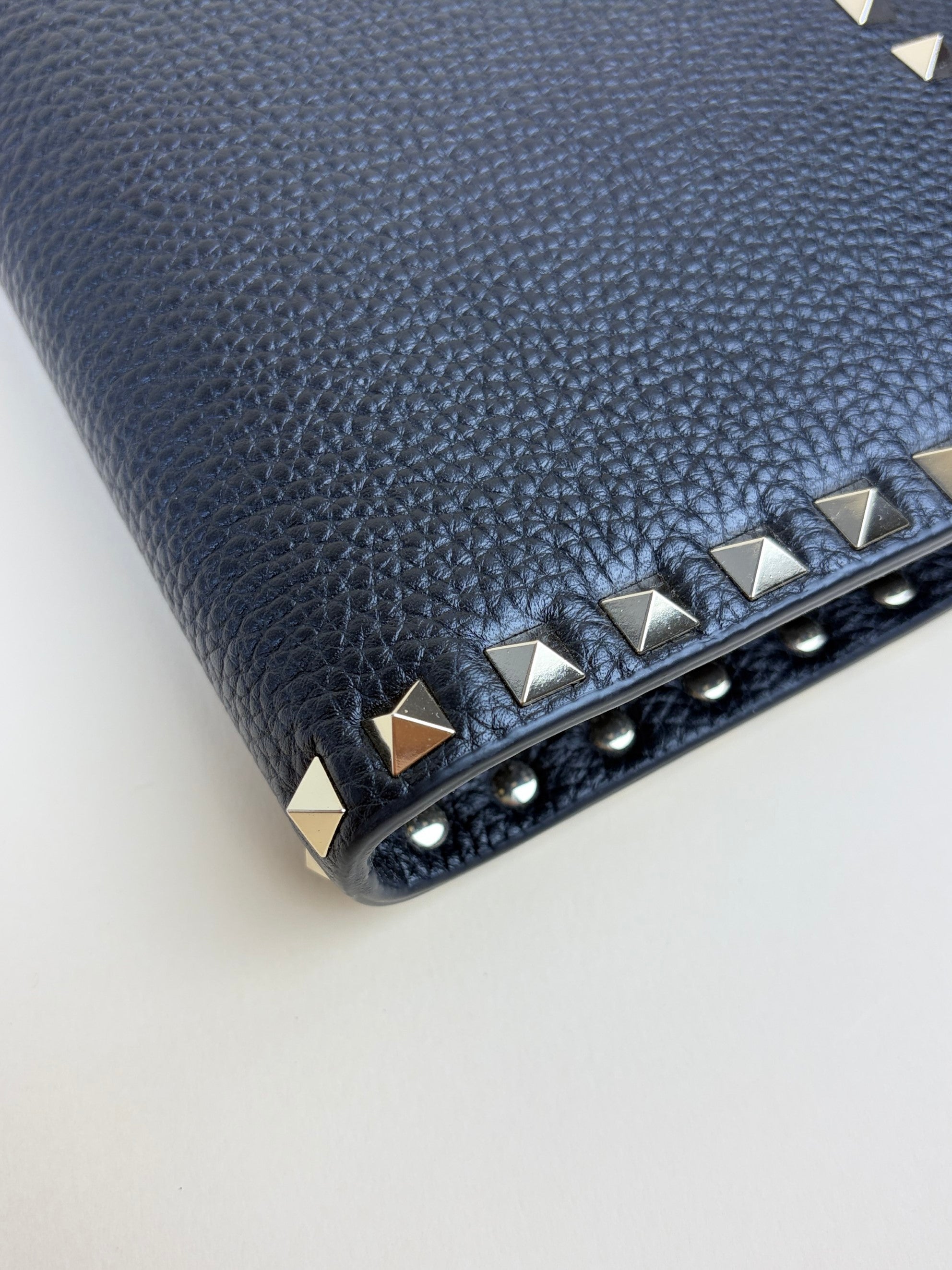 Valentino euro Black pebbled Rock stud Zipped Clutch