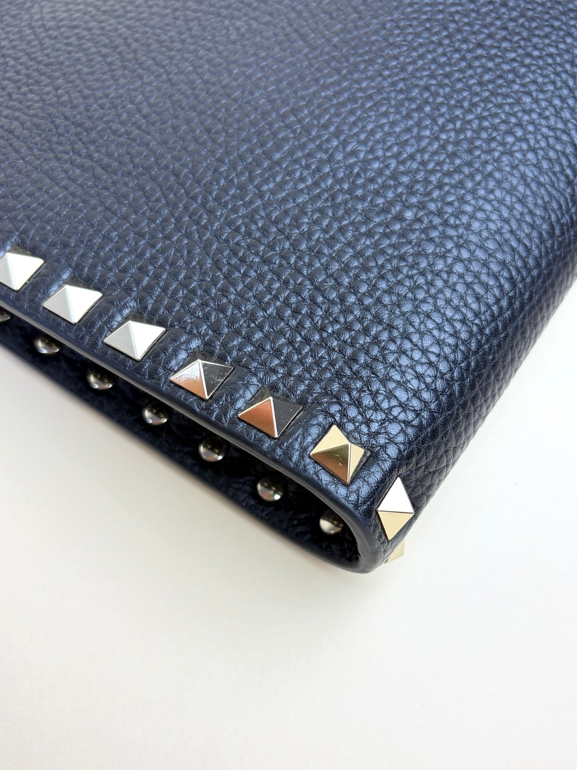Valentino euro Black pebbled Rock stud Zipped Clutch