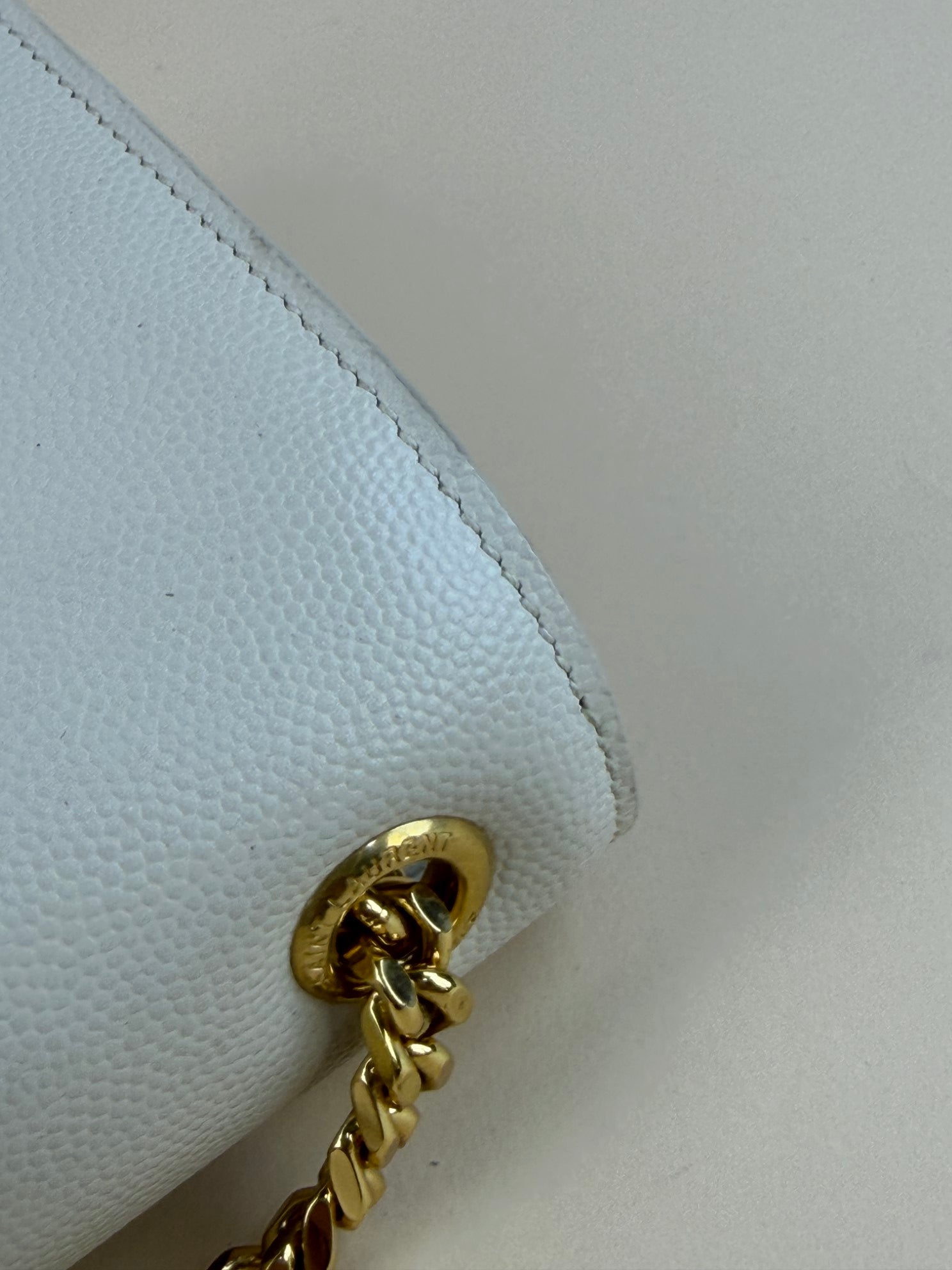 YSL off white Kate Flap medium in grain de Poudre embossed Bag