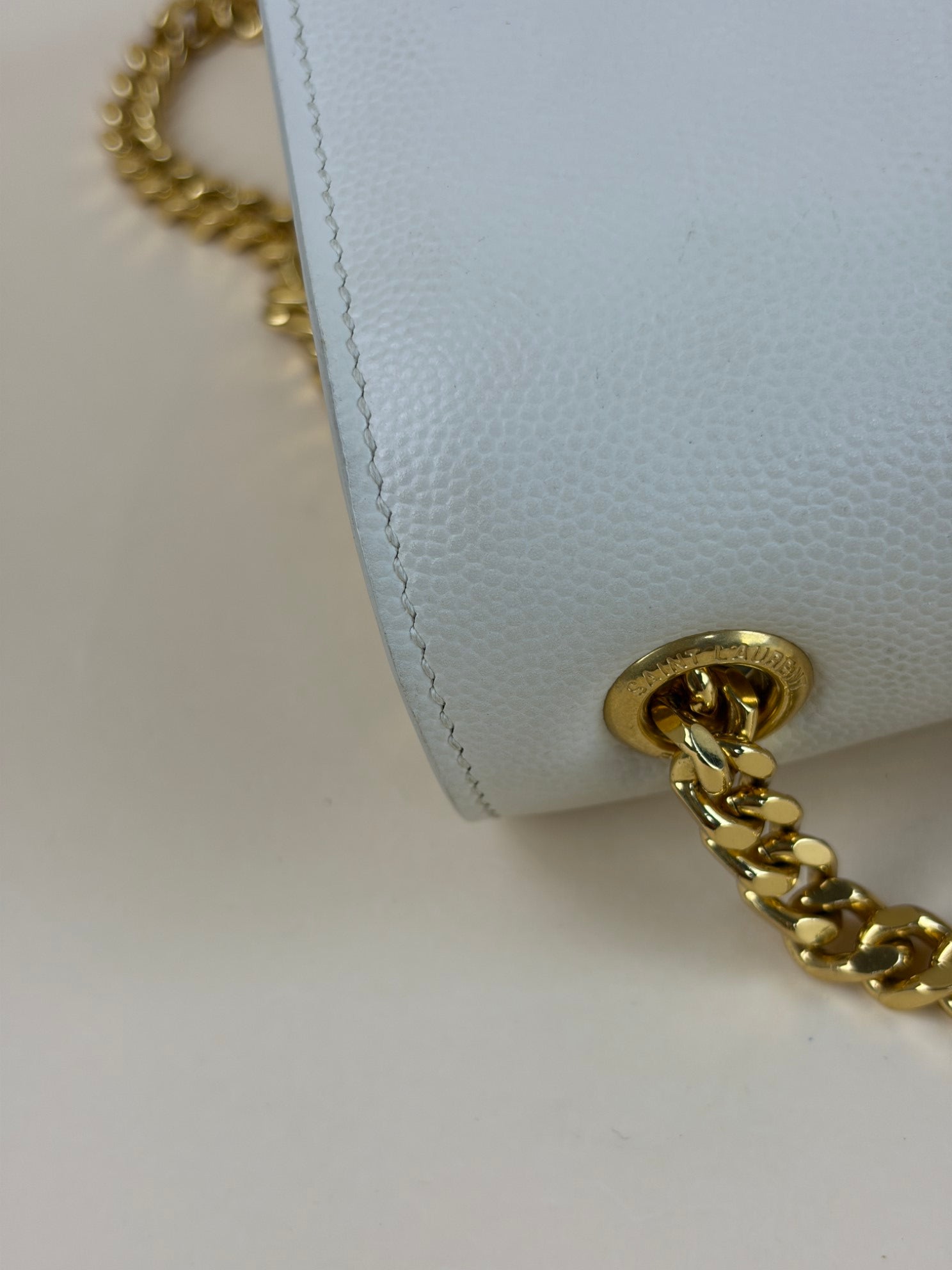 YSL off white Kate Flap medium in grain de Poudre embossed Bag