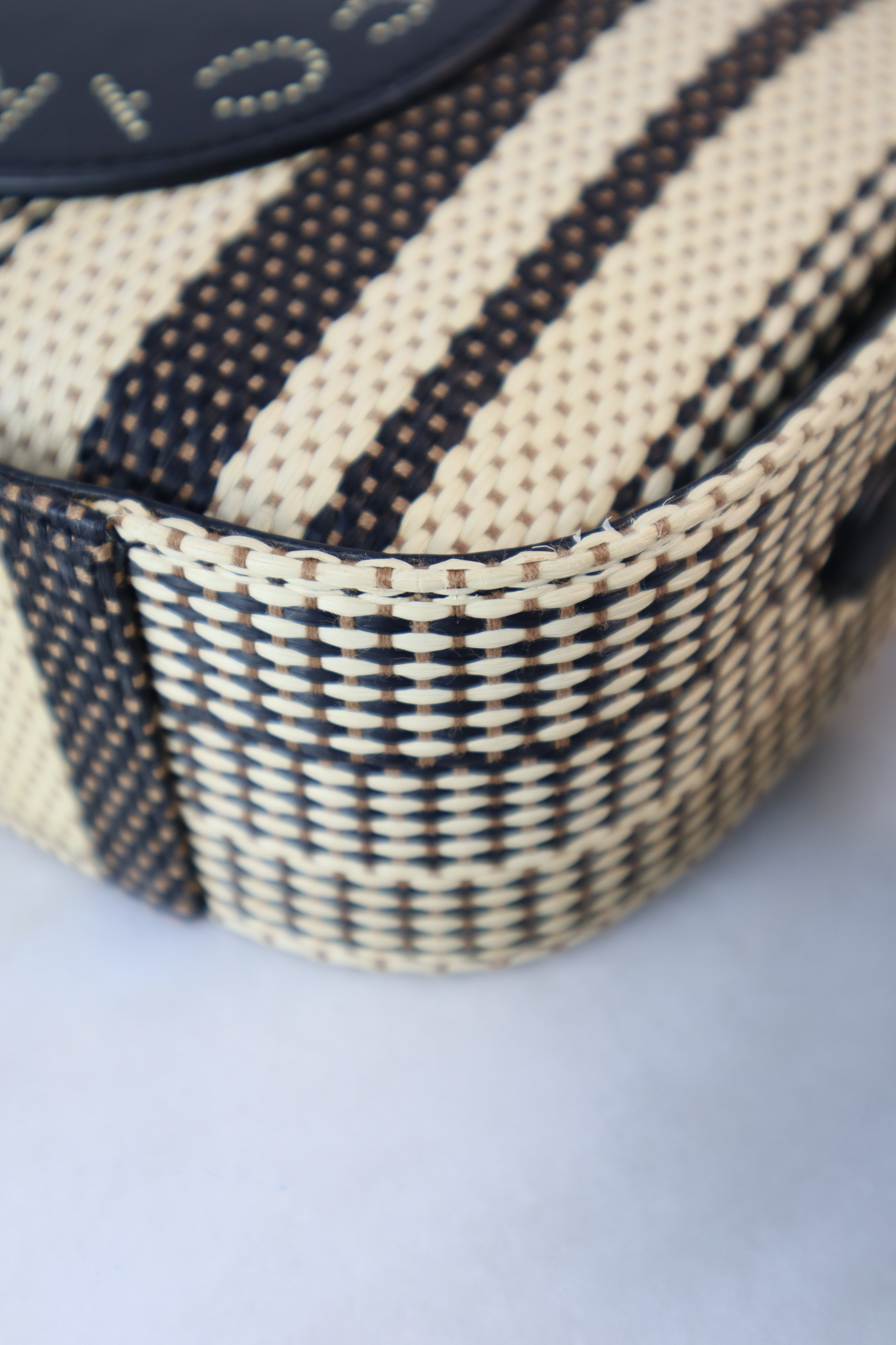 Stella Mccartney Bicolor Eco Small Raffia Striped Logo Camera Crossbody Bag