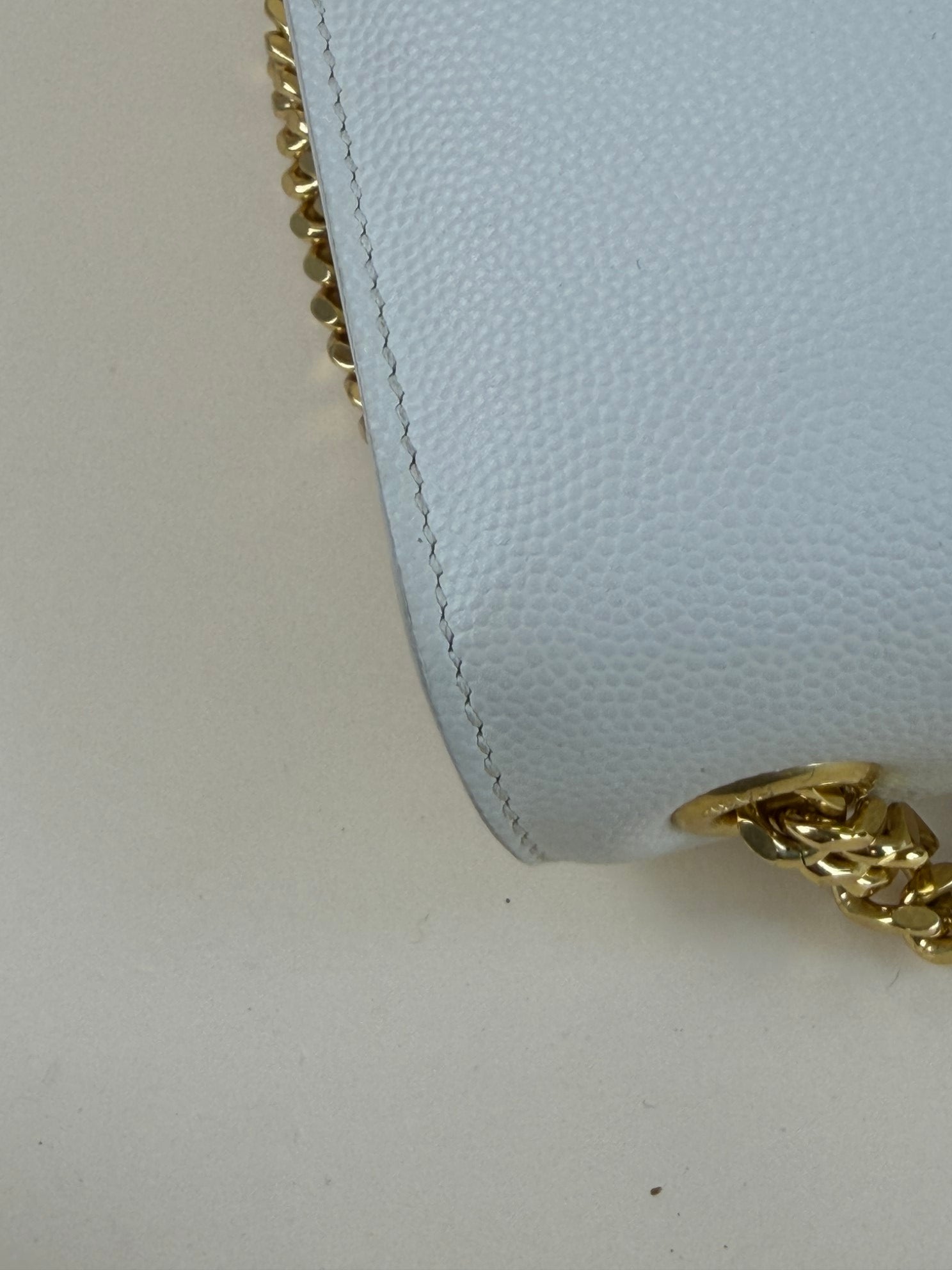YSL off white Kate Flap medium in grain de Poudre embossed Bag