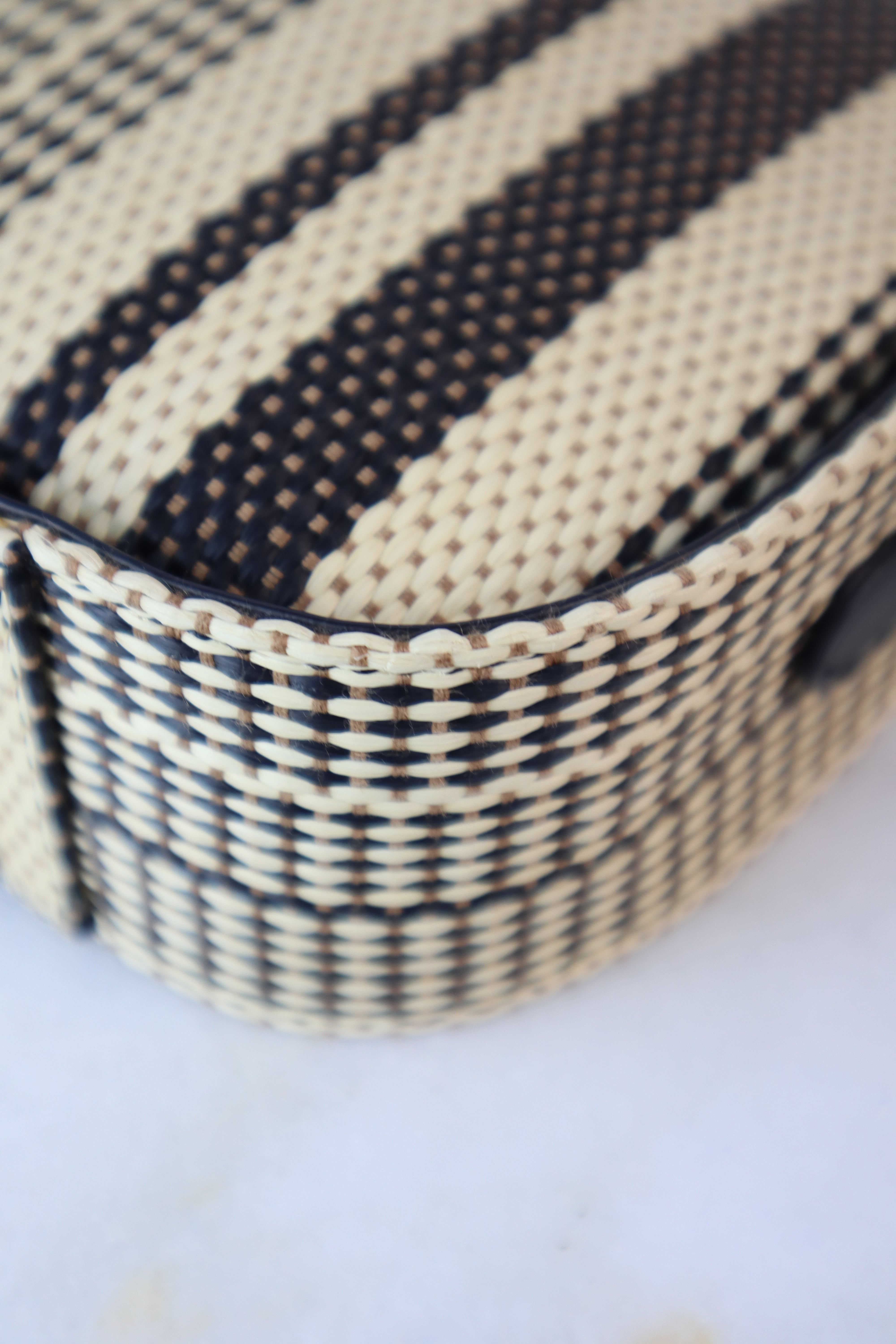 Stella Mccartney Bicolor Eco Small Raffia Striped Logo Camera Crossbody Bag