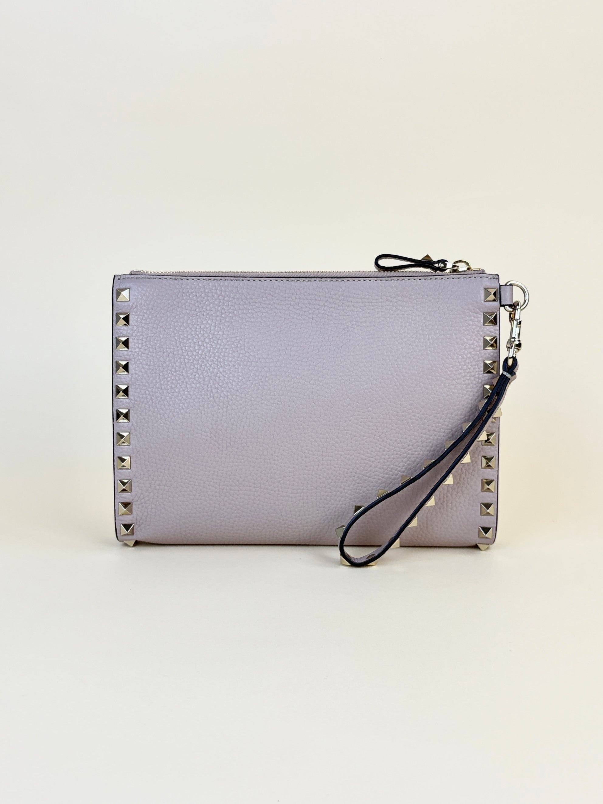 Valentino euro nude pebbled Rock stud Zipped Clutch