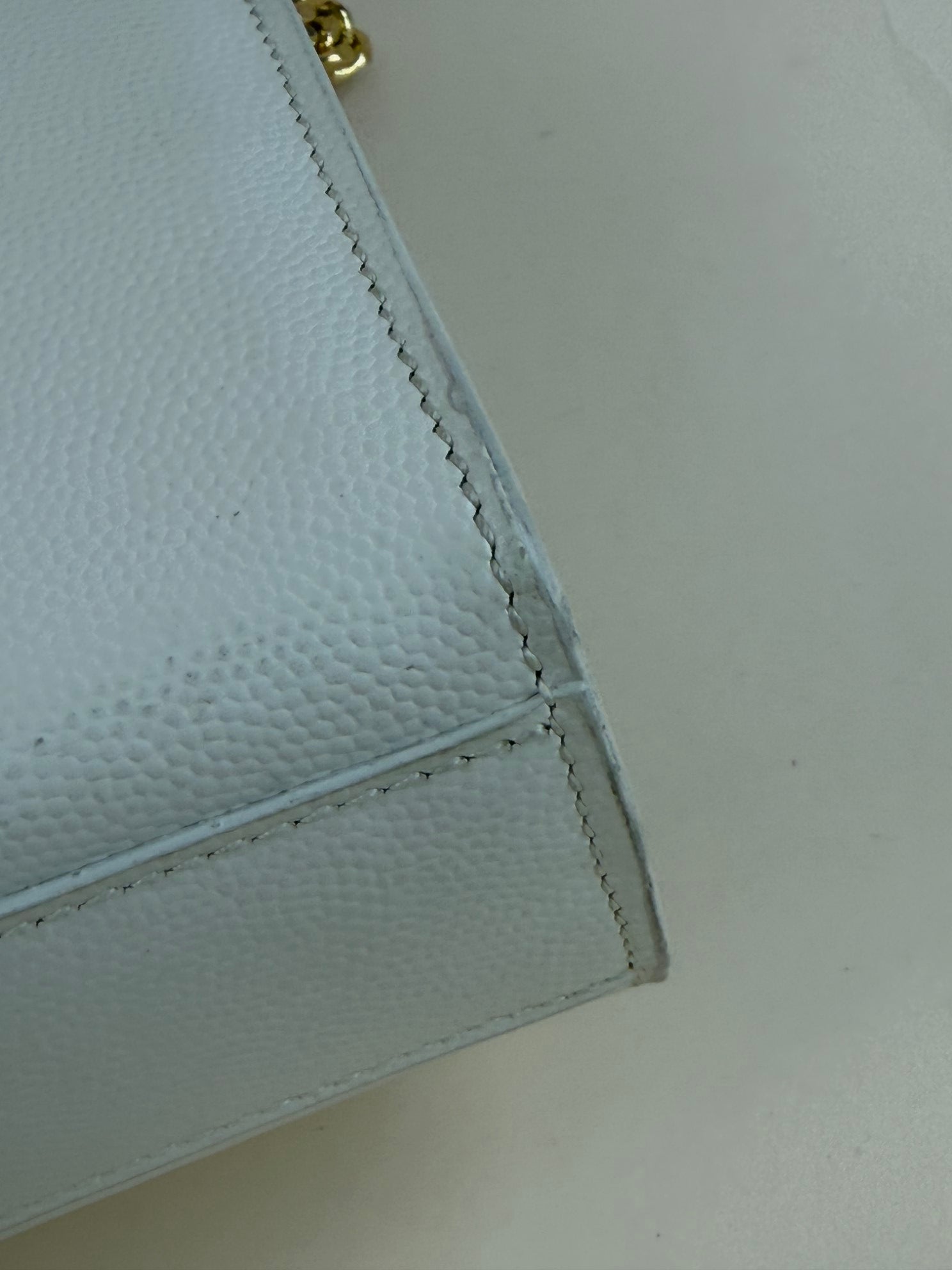 YSL off white Kate Flap medium in grain de Poudre embossed Bag