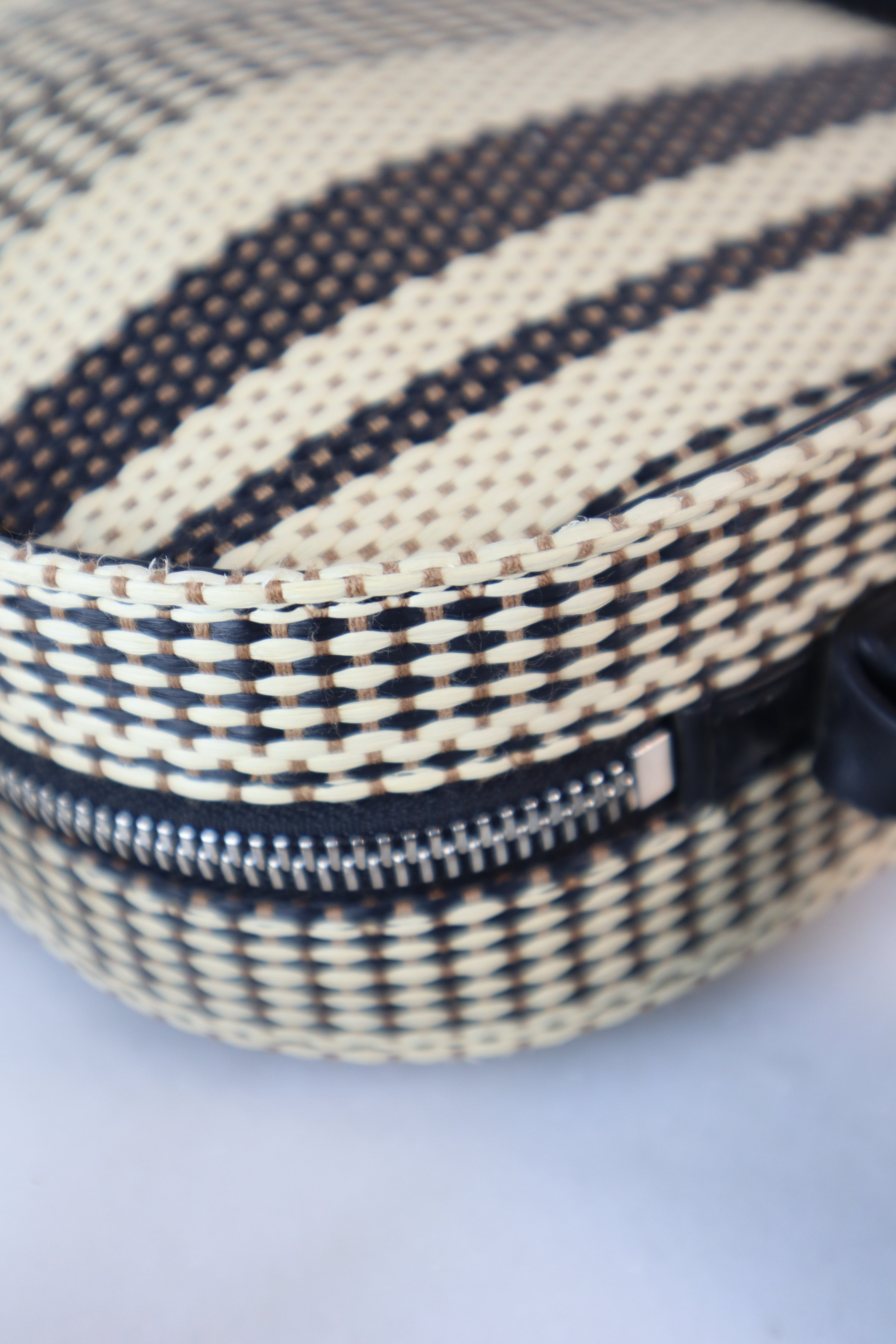 Stella Mccartney Bicolor Eco Small Raffia Striped Logo Camera Crossbody Bag