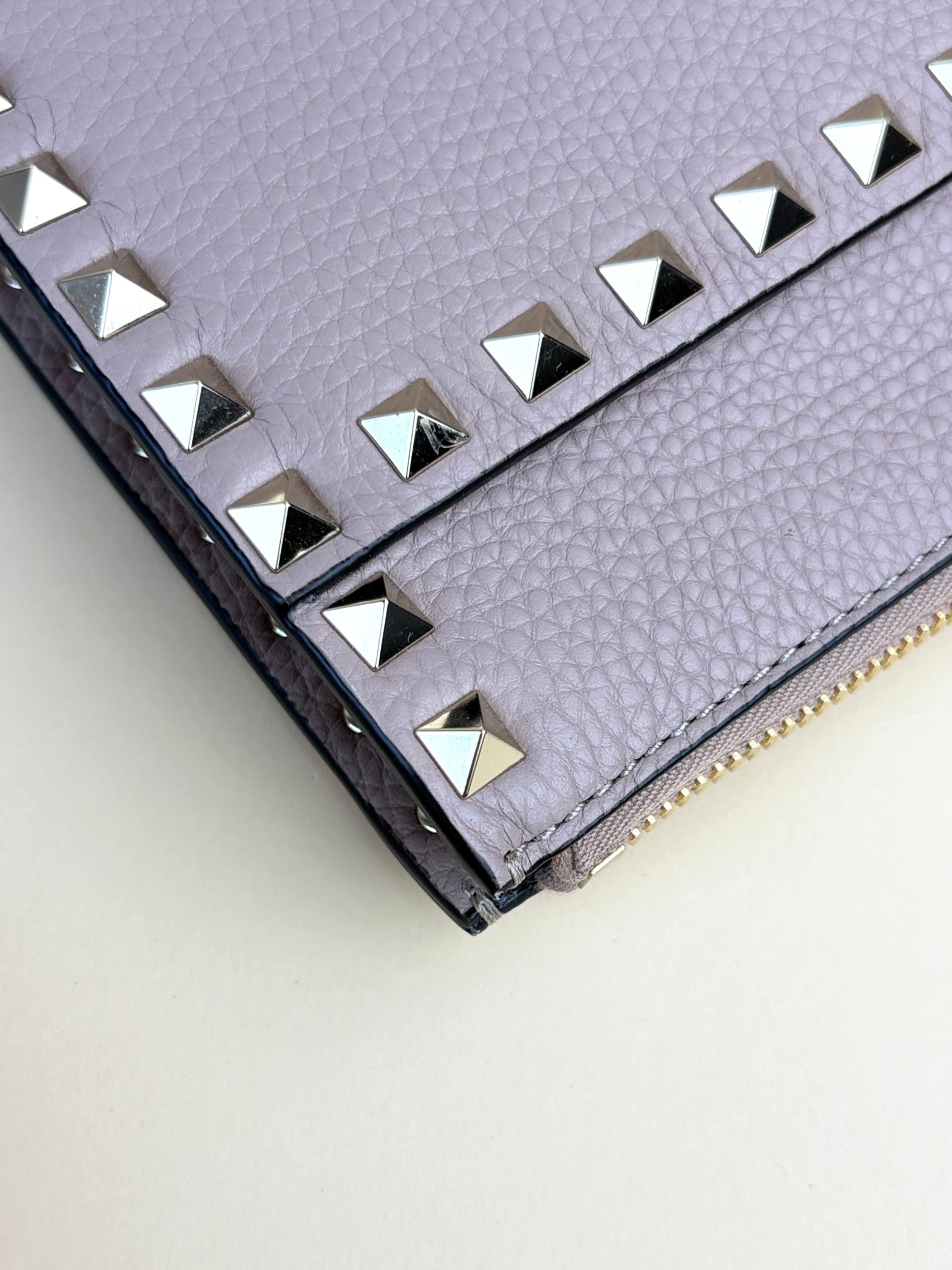 Valentino euro nude pebbled Rock stud Zipped Clutch