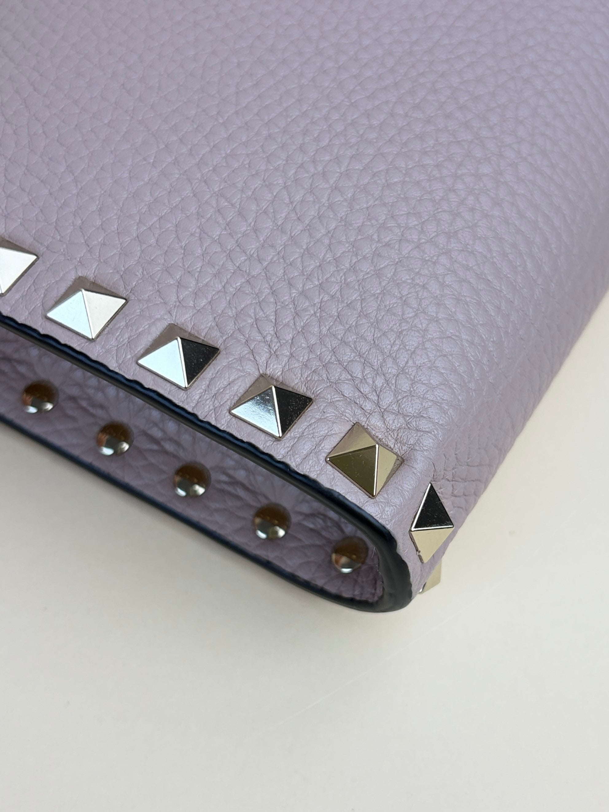 Valentino euro nude pebbled Rock stud Zipped Clutch