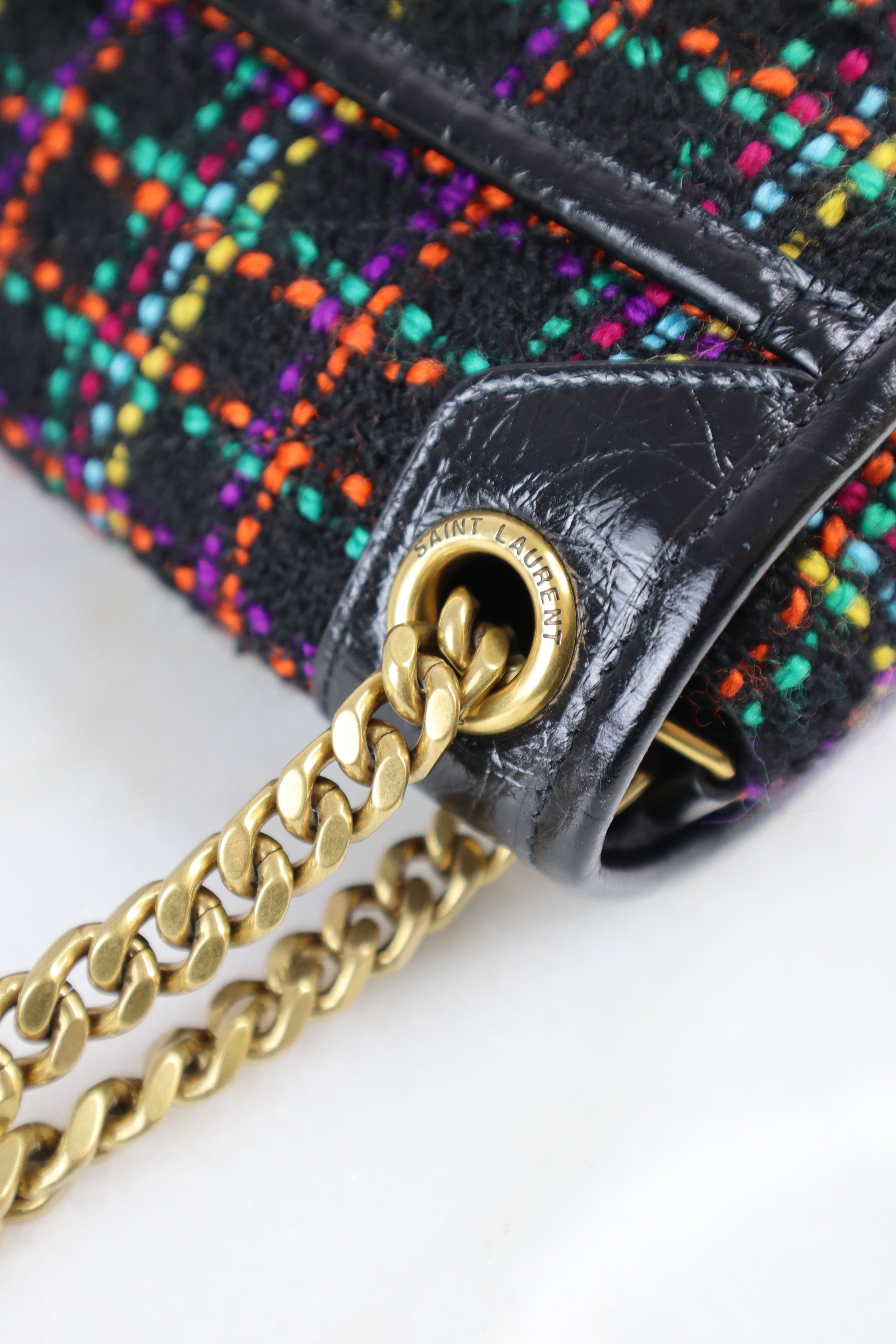 YSL Multicolor Fabric Medium Tweed Niki Bag