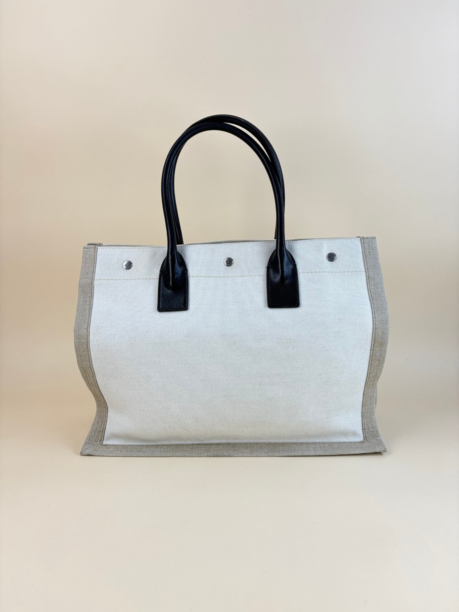 YSL Bicolor Linen Small Rive Gauche Greggio Tote Bag
