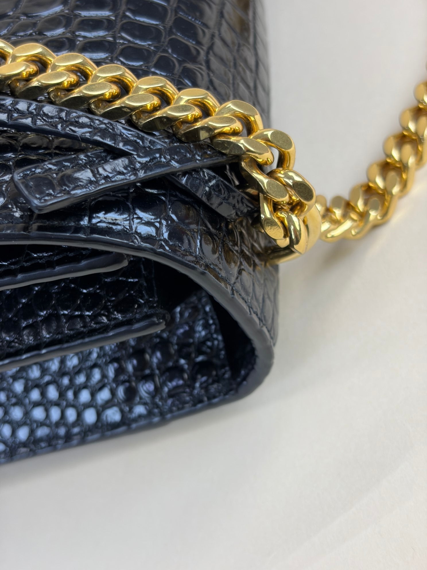 YSL Black Crocodile Embossed Large Bag